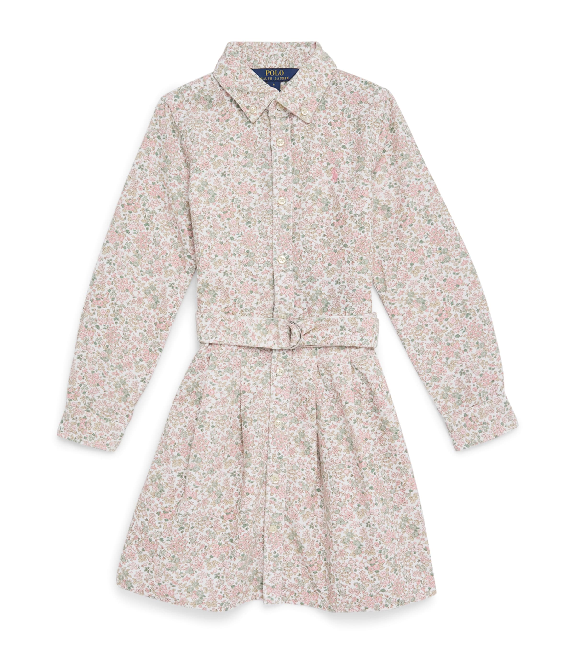 Ralph Lauren Kids Corduroy Belted Floral Print Dress (6-14 Years) Carolan Nevis Pink Image 1
