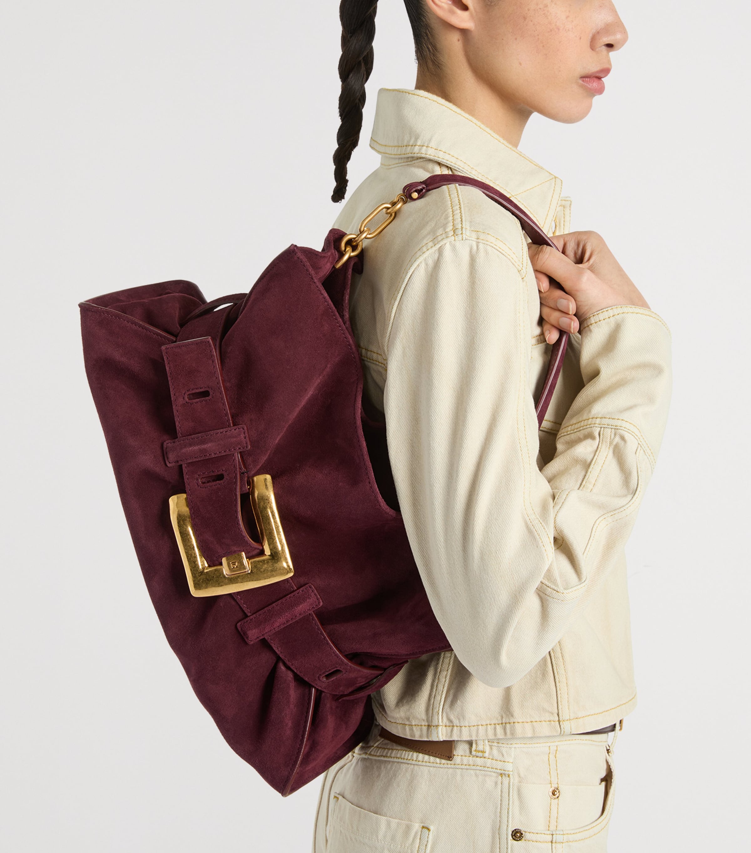 Balmain Medium Suede Anthem Shoulder Bag Lie De Vin Image 2