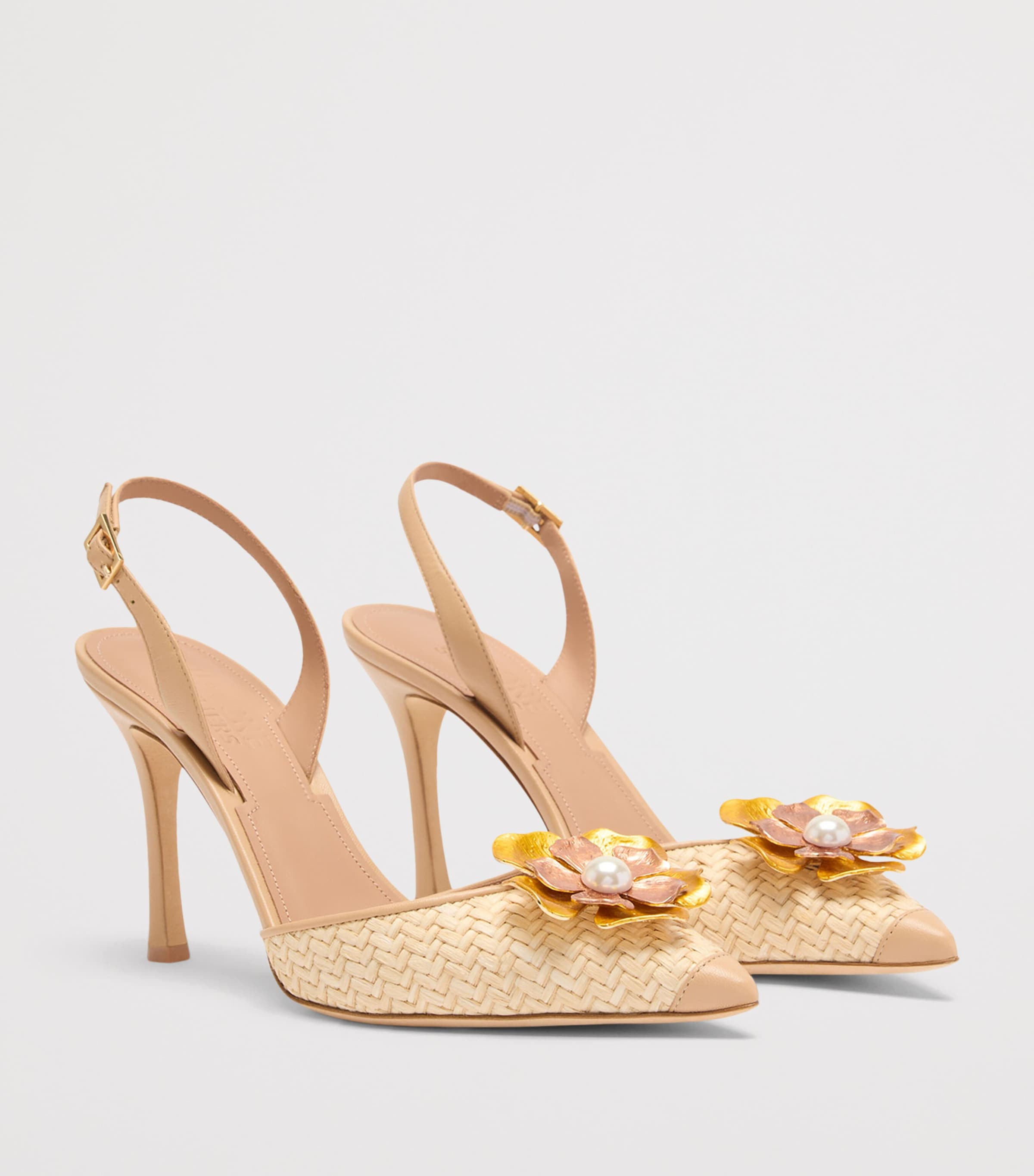 Malone Souliers Raffia Sarah Slingback Heels 90 Buff Image 3