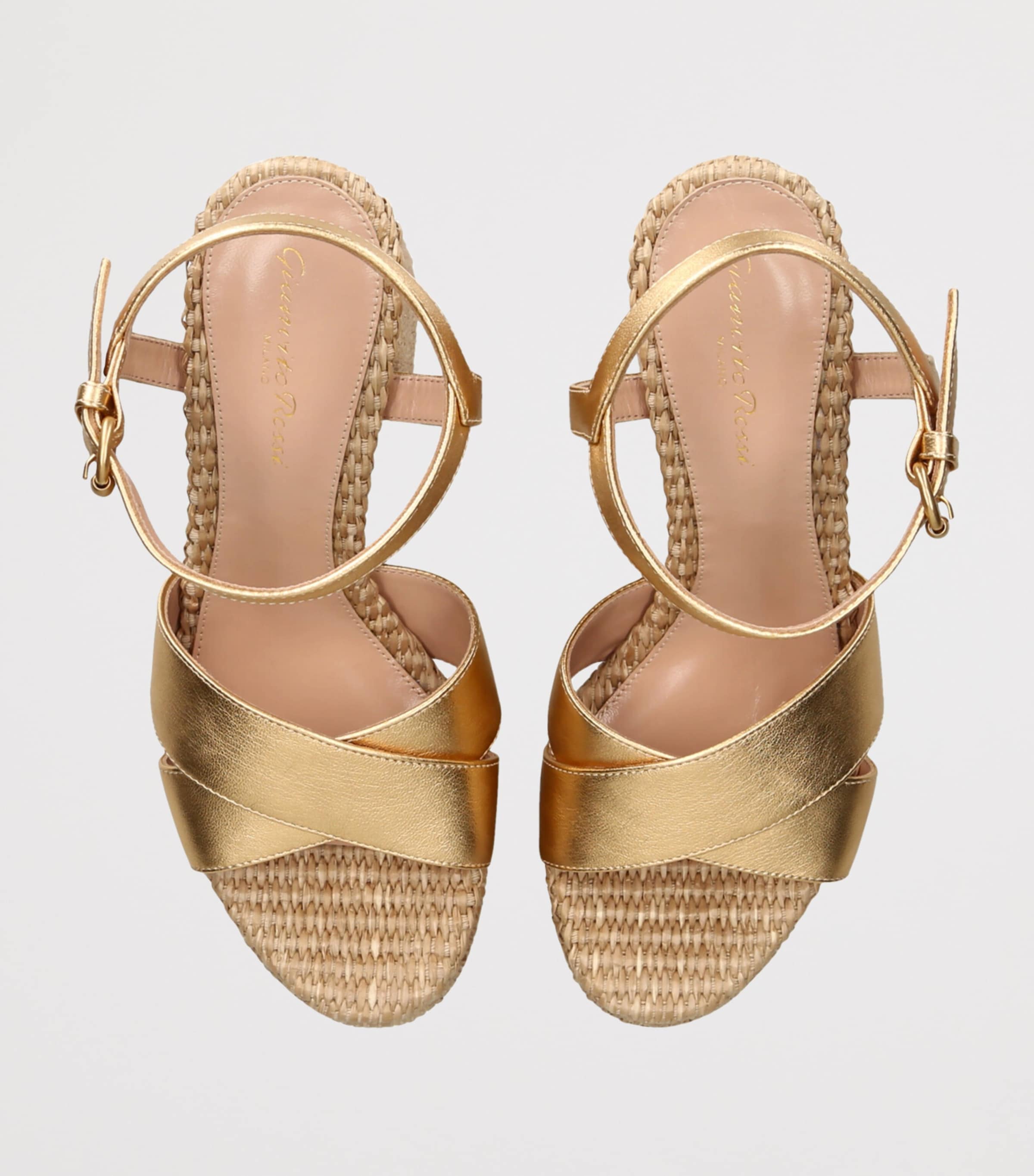Nappa-Raffia Bebe Platform Sandals 70 GOLD Image 4