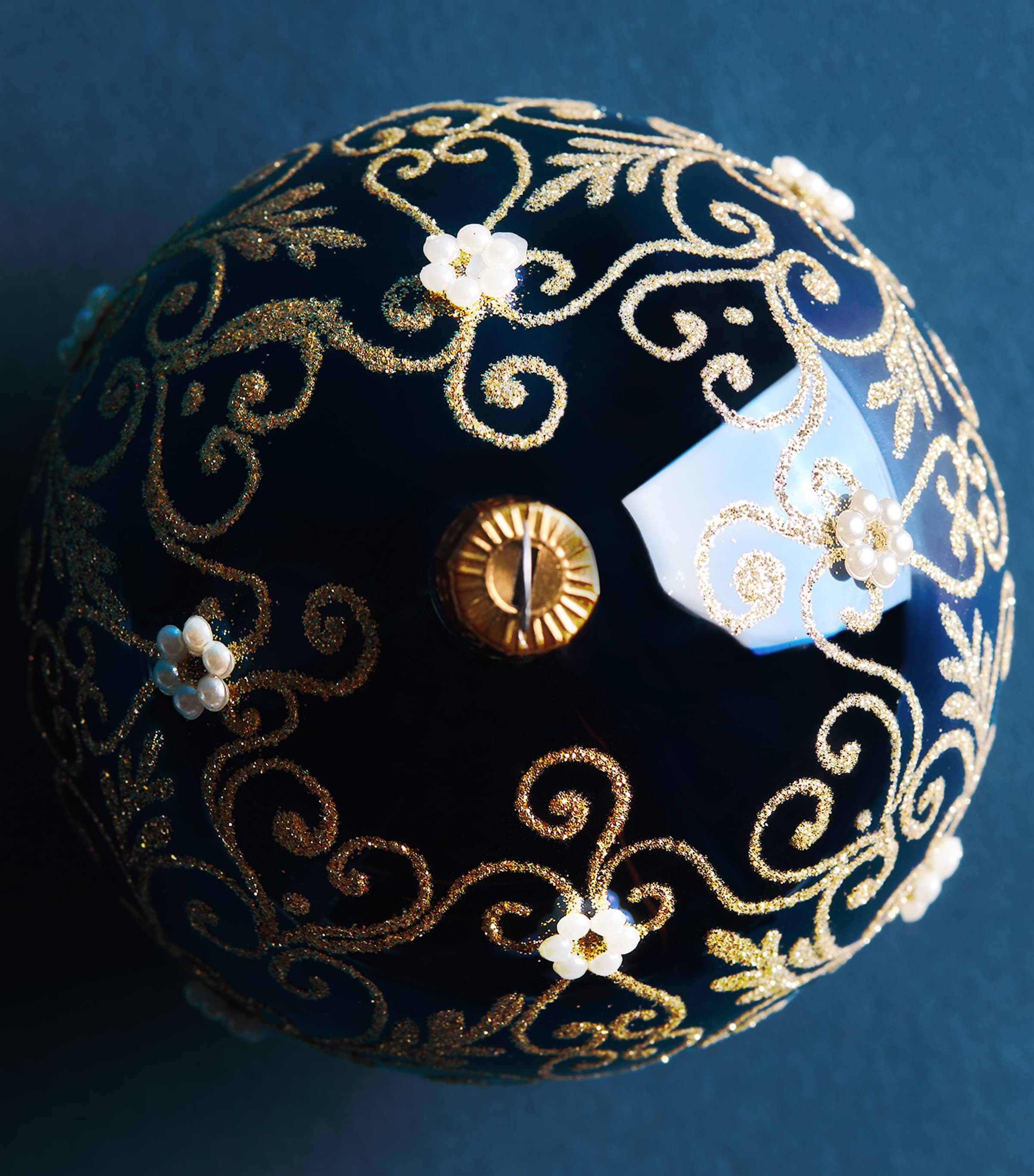 Harrods Floral Swirl-Pattern Bauble Navy Blue Image 2