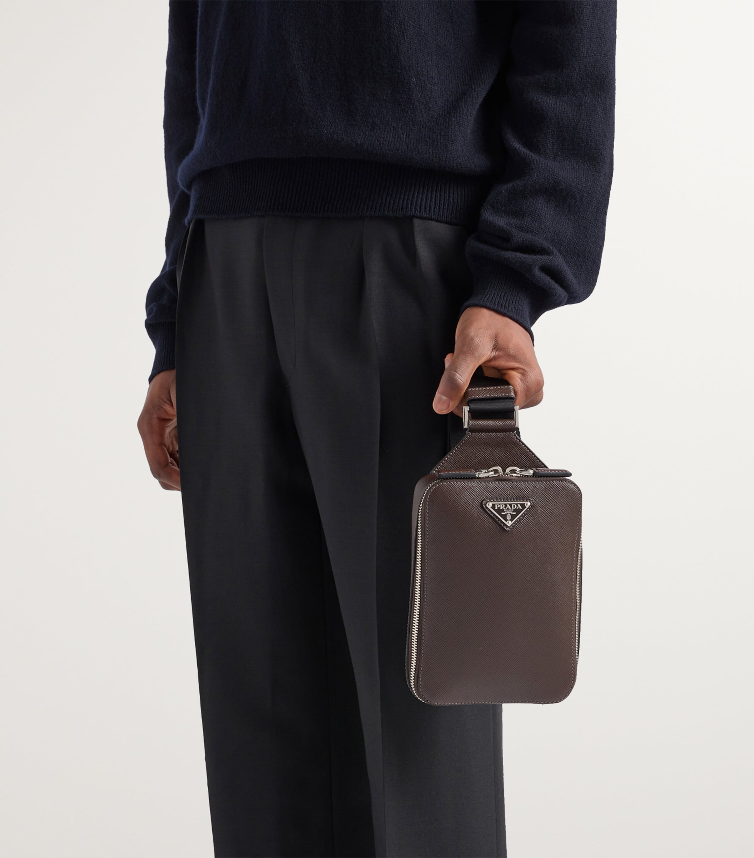 Prada Brown Saffiano Leather Brique Cross-Body Bag Harrods UK