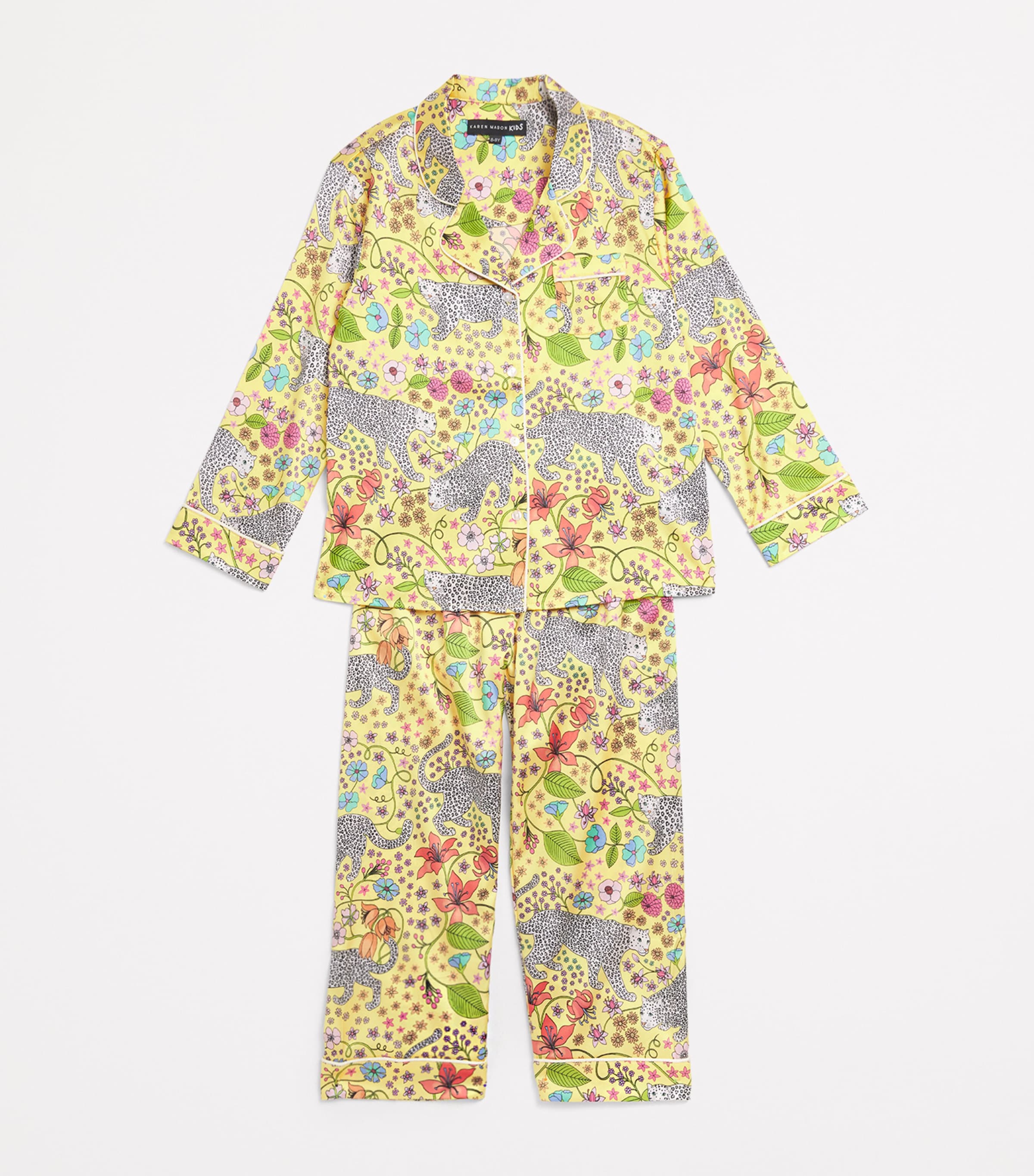 KAREN MABON KIDS Stretch-Silk Snow Leopard Pyjama Set (2-13 Years) Yellow Image 3