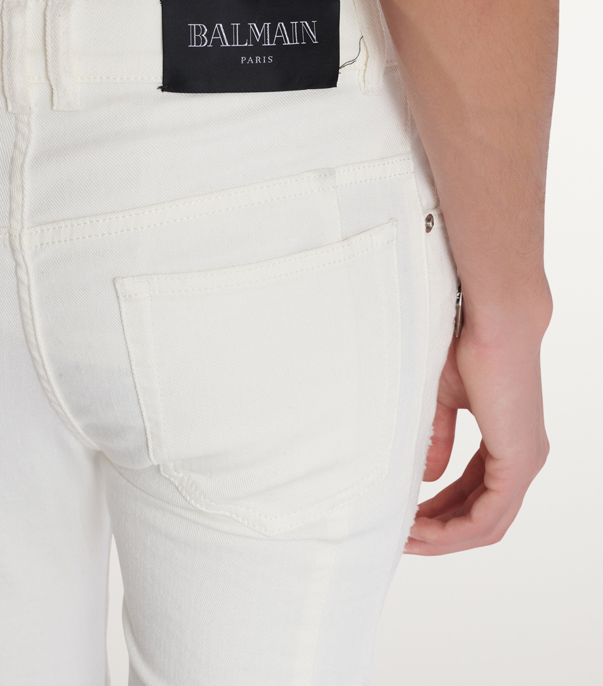 Balmain Mens Slim Biker Jeans Blanc Image 8