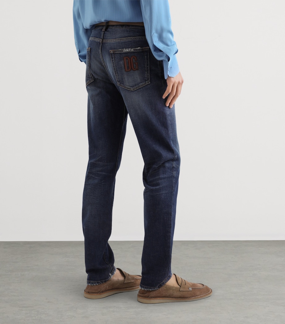 Dolce&Gabbana Mens Slim Logo-Patch Jeans Combined Colour Image 4