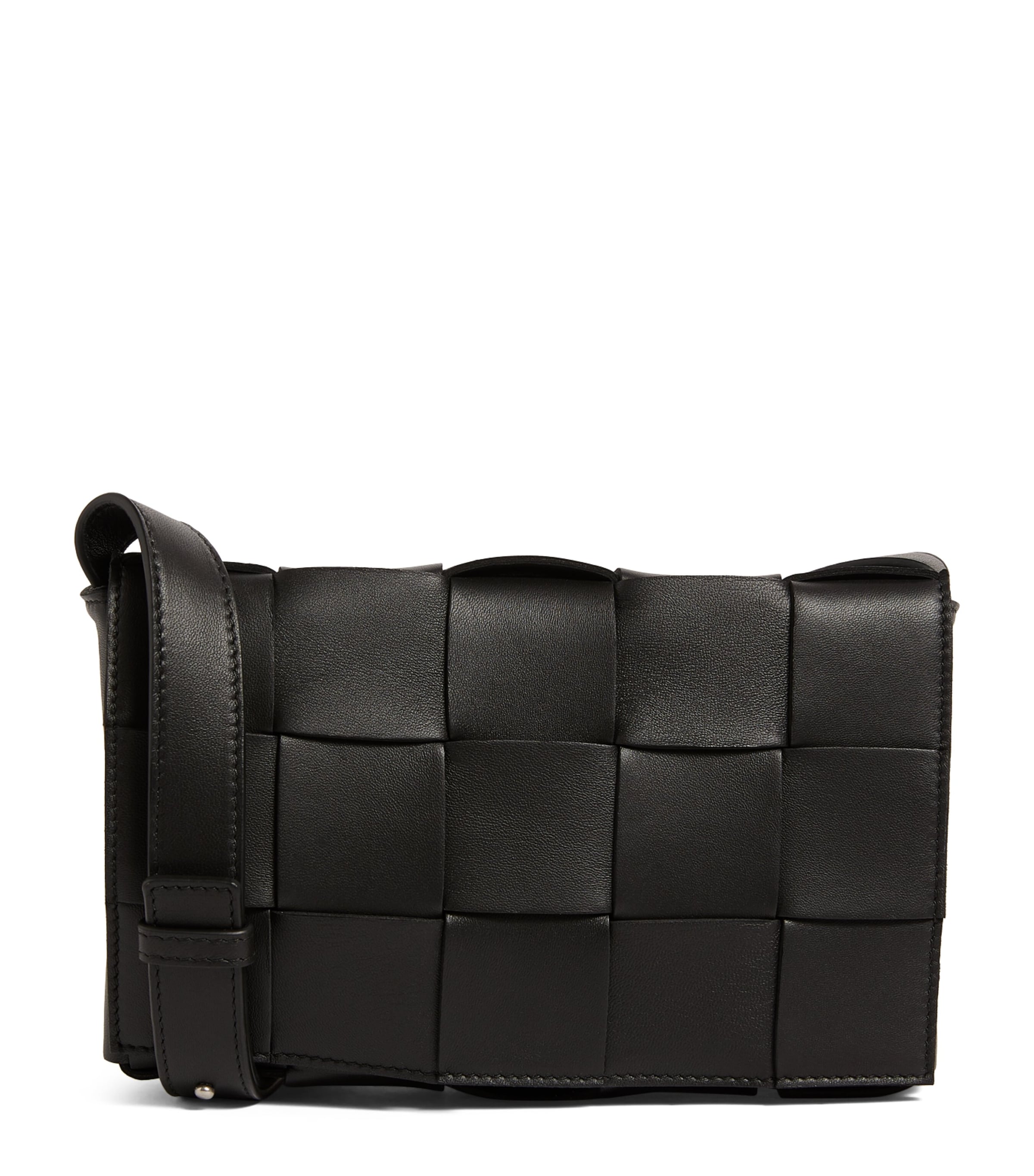 Bottega Veneta Womens Black Cassette Small Intrecciato Leather Cross-body Bag In Grey