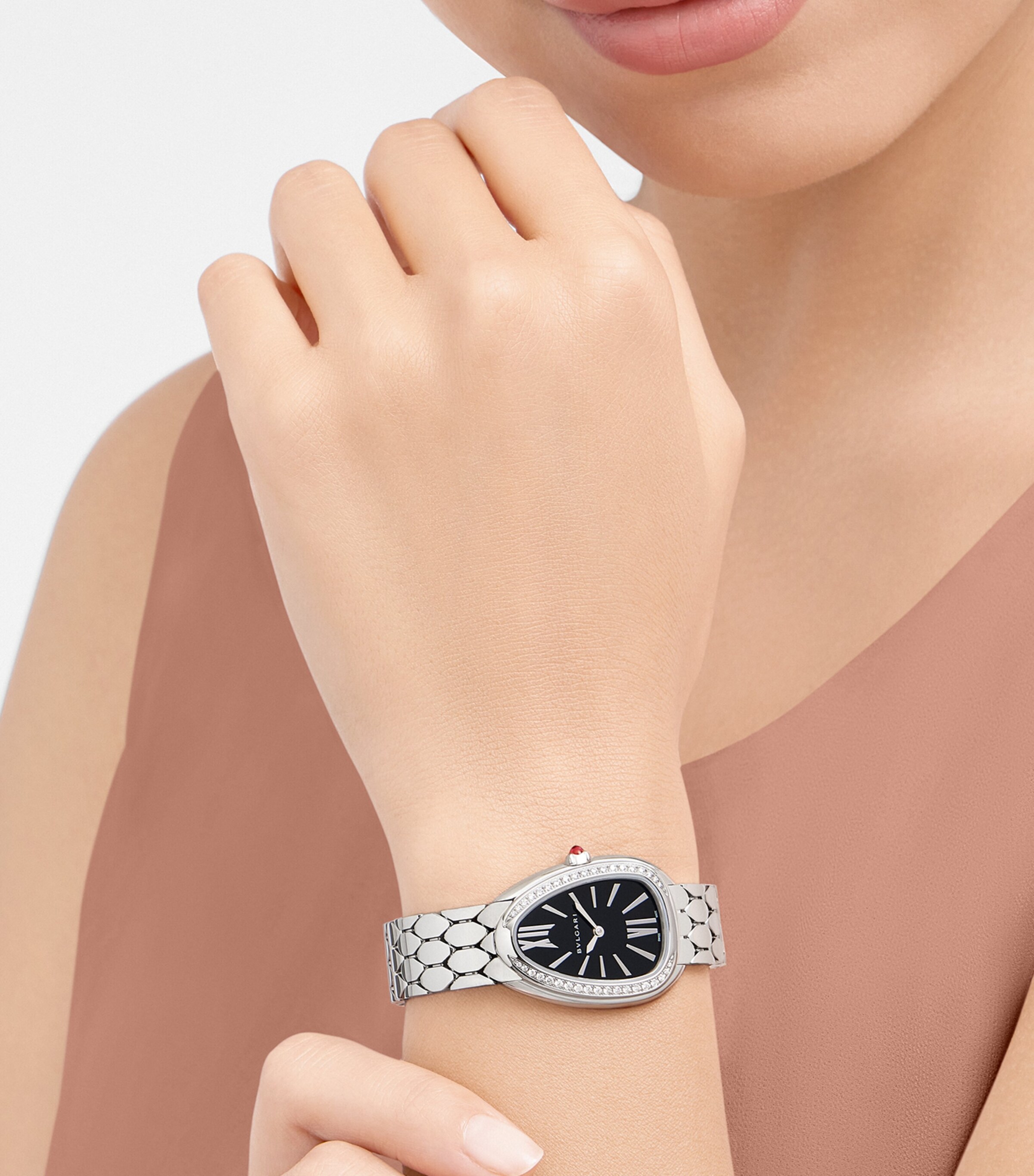 Bvlgari Stainless Steel and Diamond Serpenti Seduttori Watch 33mm Black Image 5