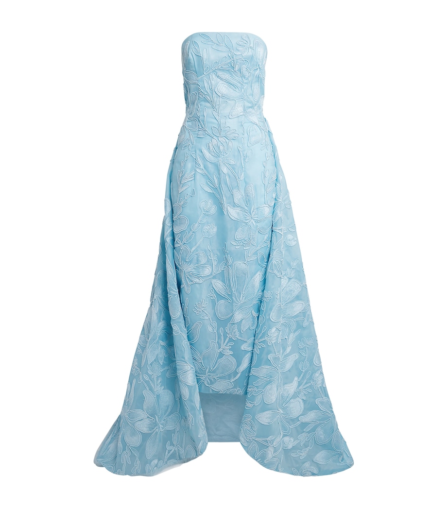Monique Lhuillier Womens Floral Corded Column Gown Sky Image 1