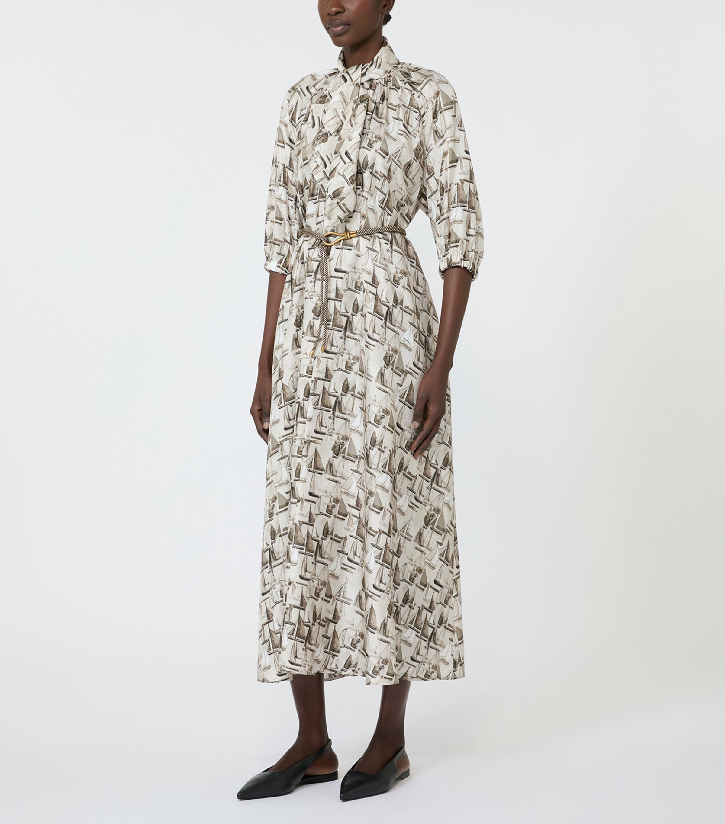 Max Mara Womens Silk Sailboat Midi Dress Stone Image 3
