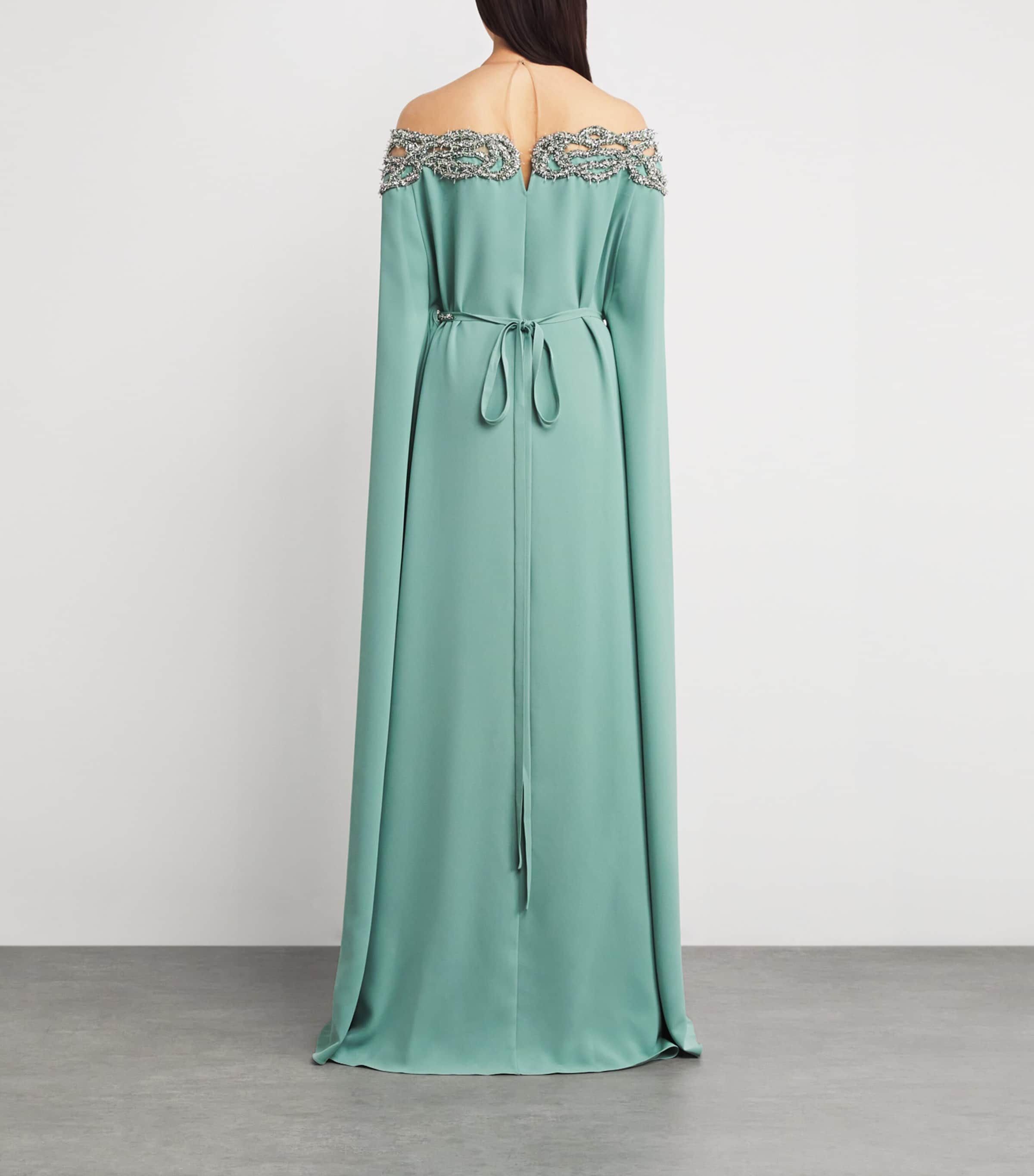 Embellished Cape Gown MS0010 GREEN/SILVER Image 3