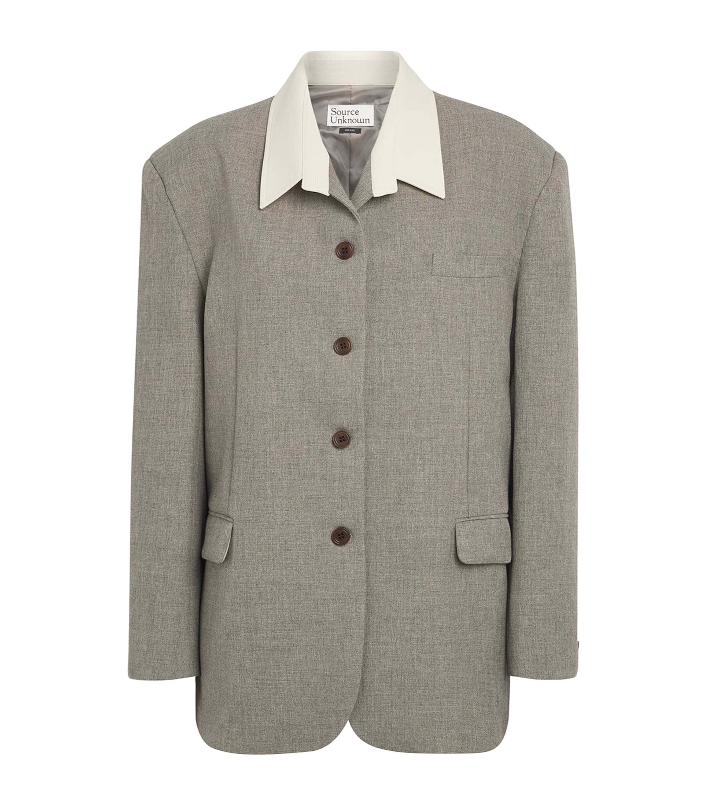 Source Unknown Contrast-collar Suki Blazer Shirt In Grey