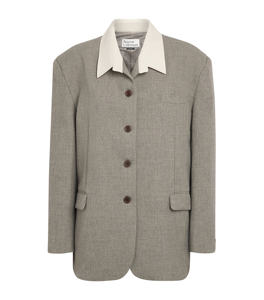 Source Unknown Womens Contrast-Collar Suki Blazer Shirt Gy Image 1