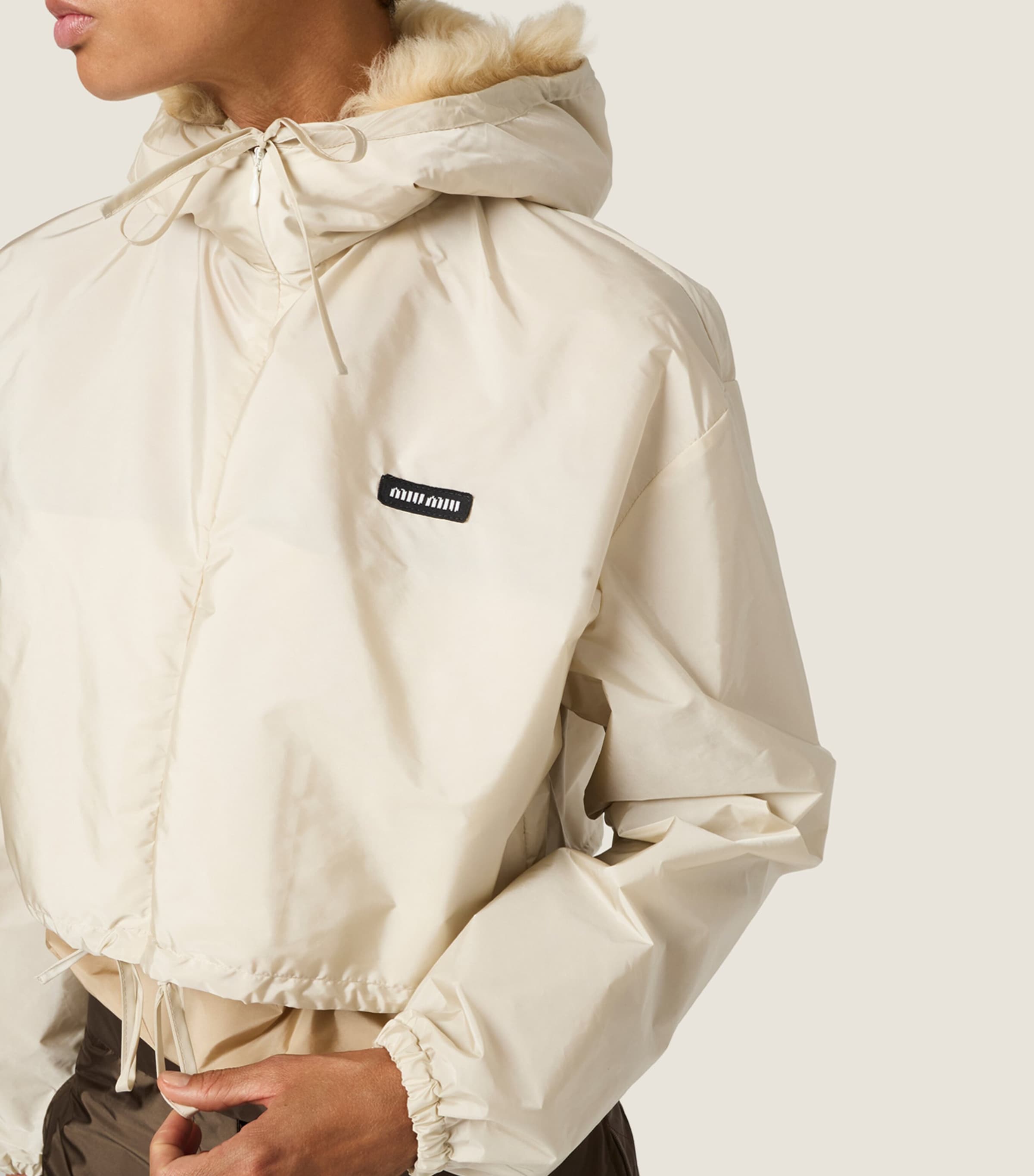 Miu Miu Womens Technical Fabric-Shearling Jacket Neutral Image 4