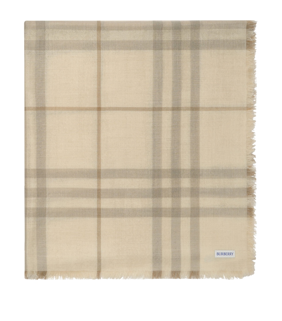 Burberry Wool-Silk Reversible Check Scarf Sesame Beige Check Image 1