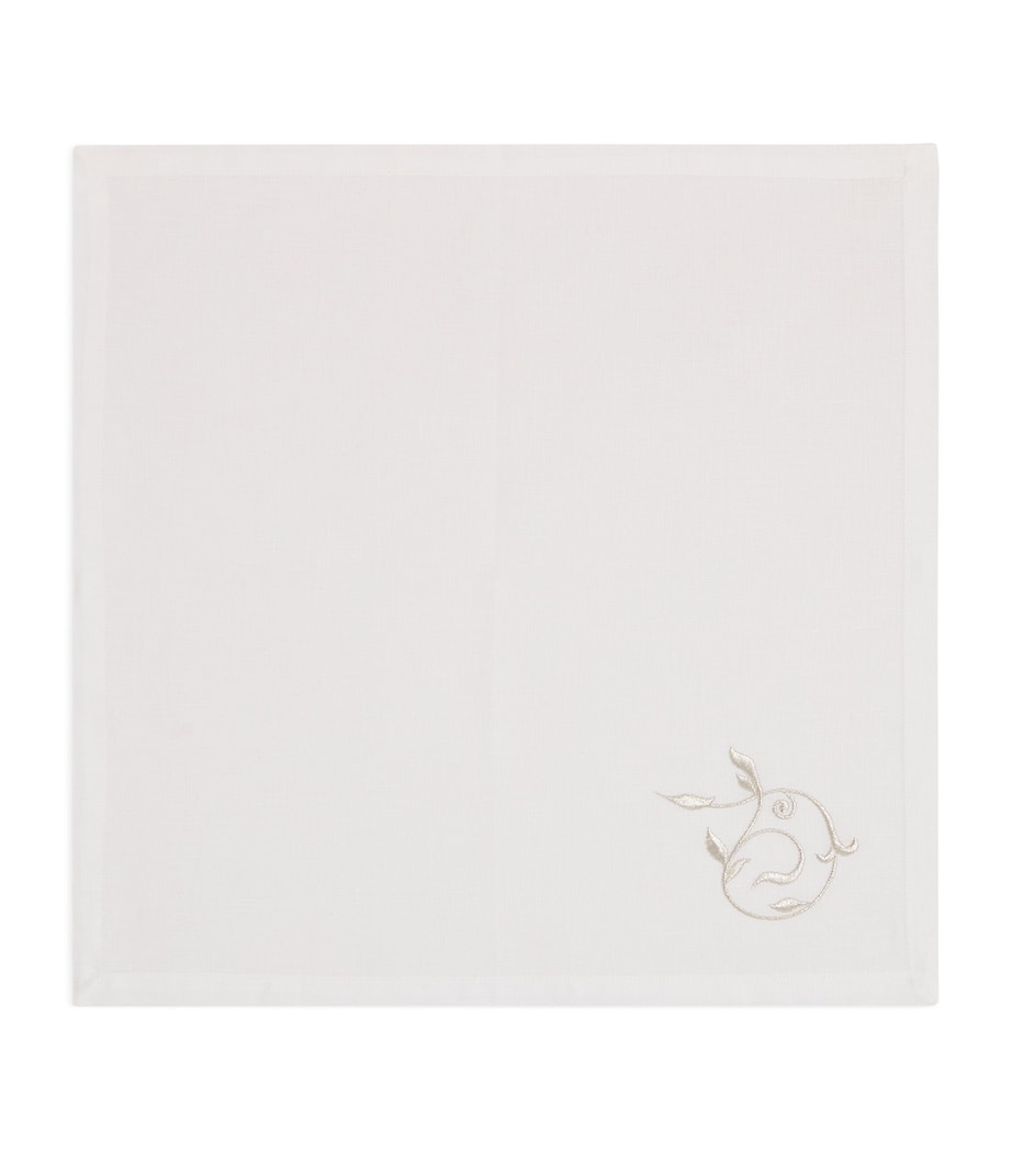 Linen Embroidered Scroll Napkin (45cm x 45cm) WHITE/SILVER Image 1