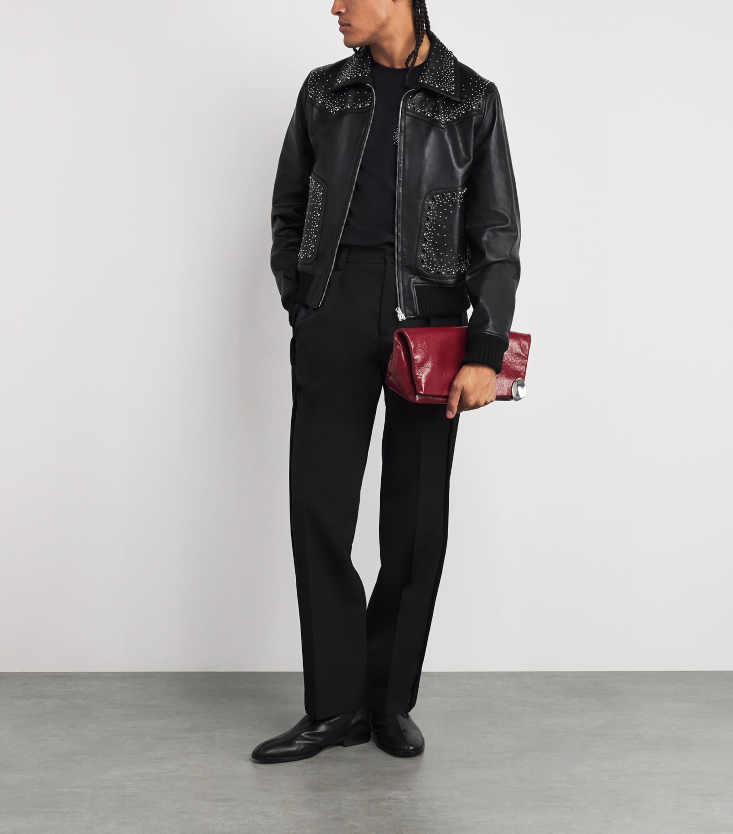 Leather Crystal-Embellished Jacket BLACK Image 2