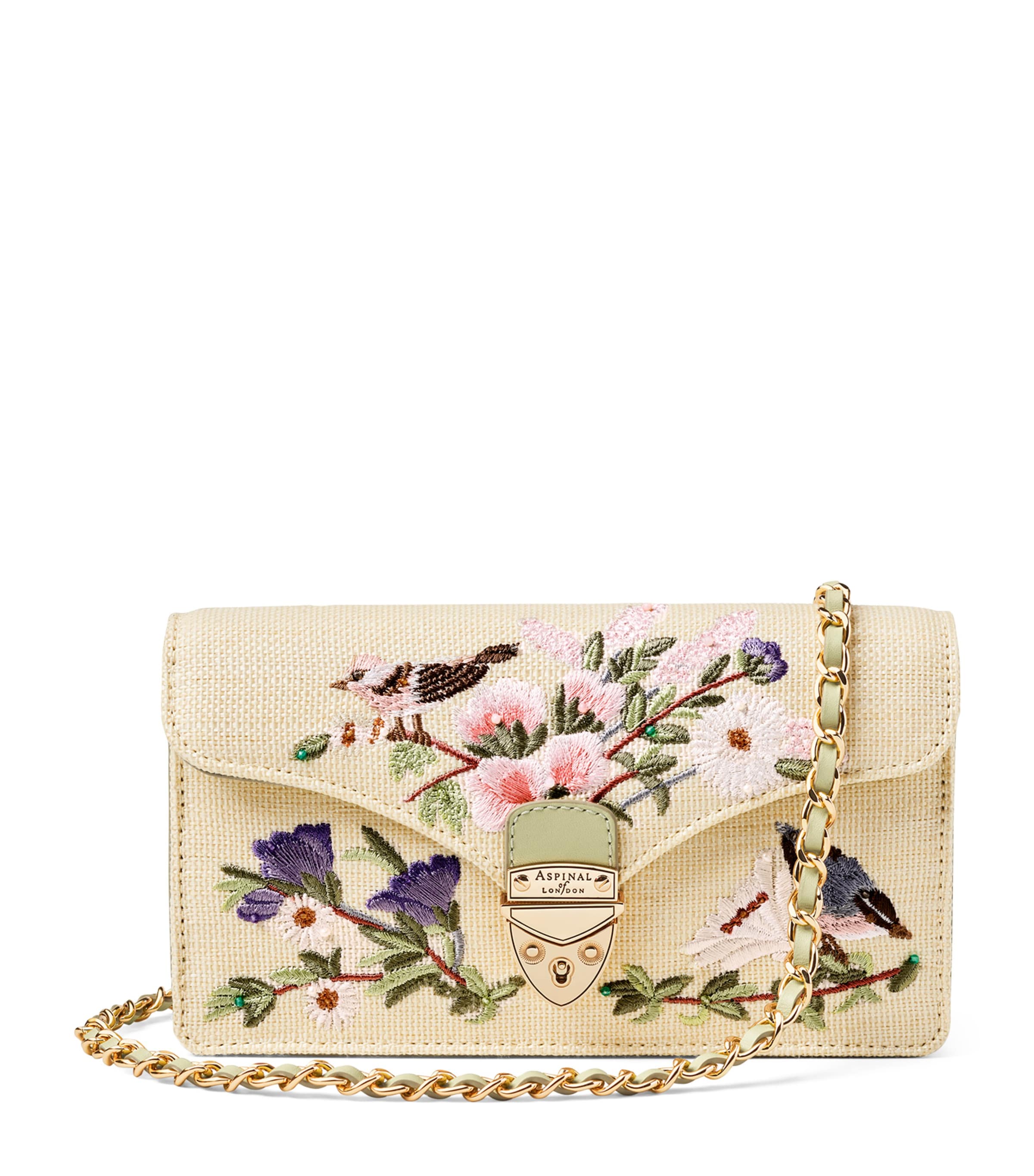 Aspinal Of London Womens Multi Mayfair English Garden Bird Woven Clutch Bag