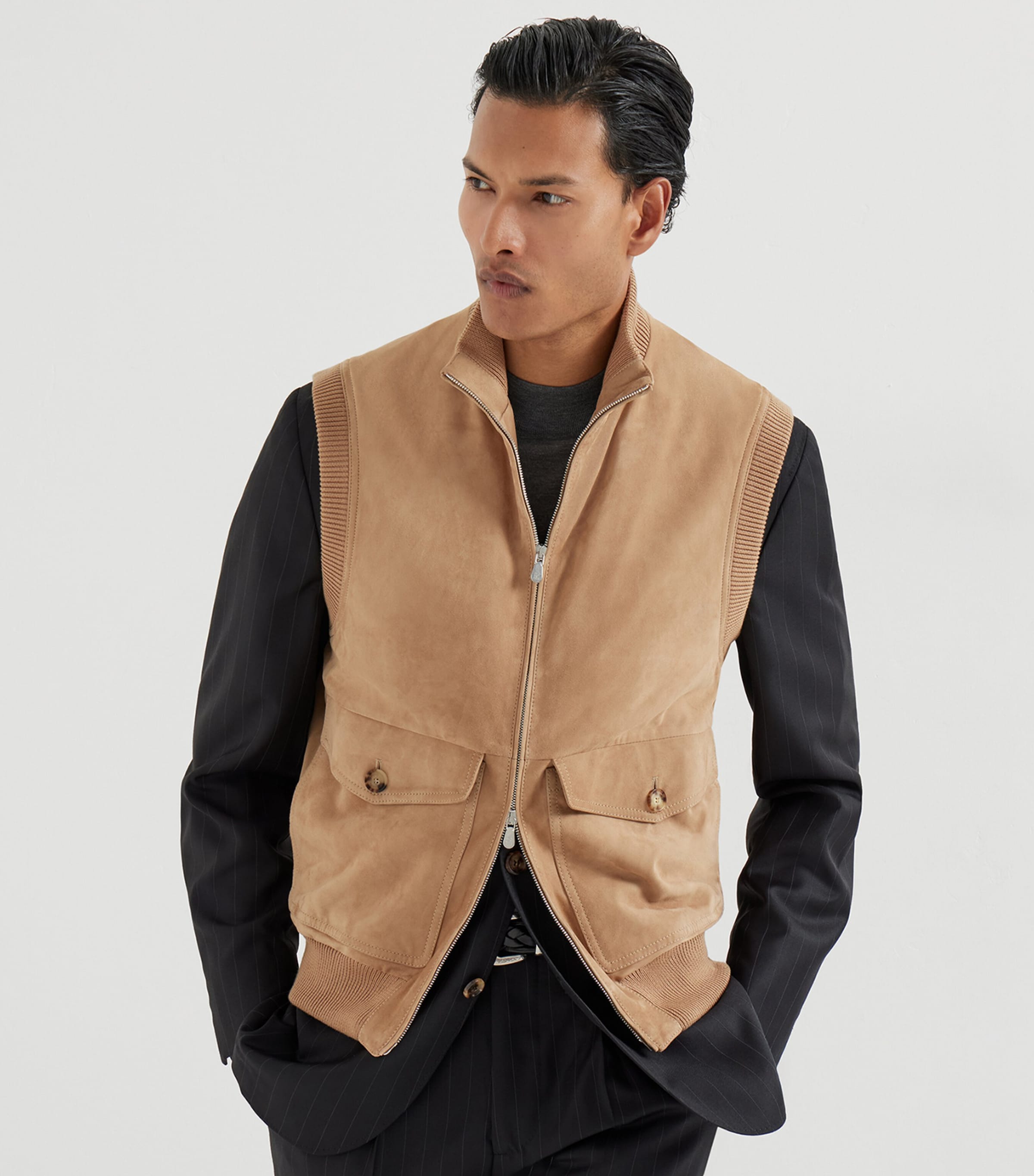 Brunello Cucinelli Mens Suede Padded Gilet Image 4