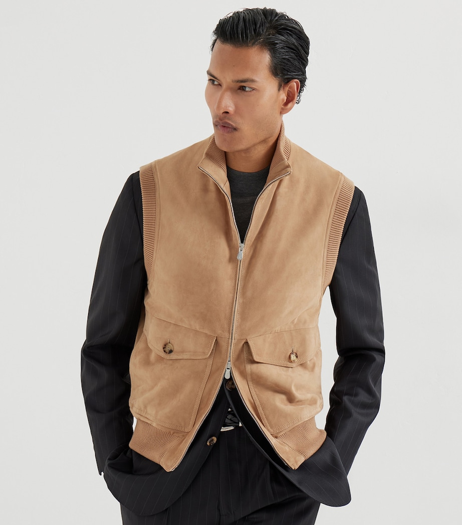 Brunello Cucinelli Mens Suede Padded Gilet Image 4