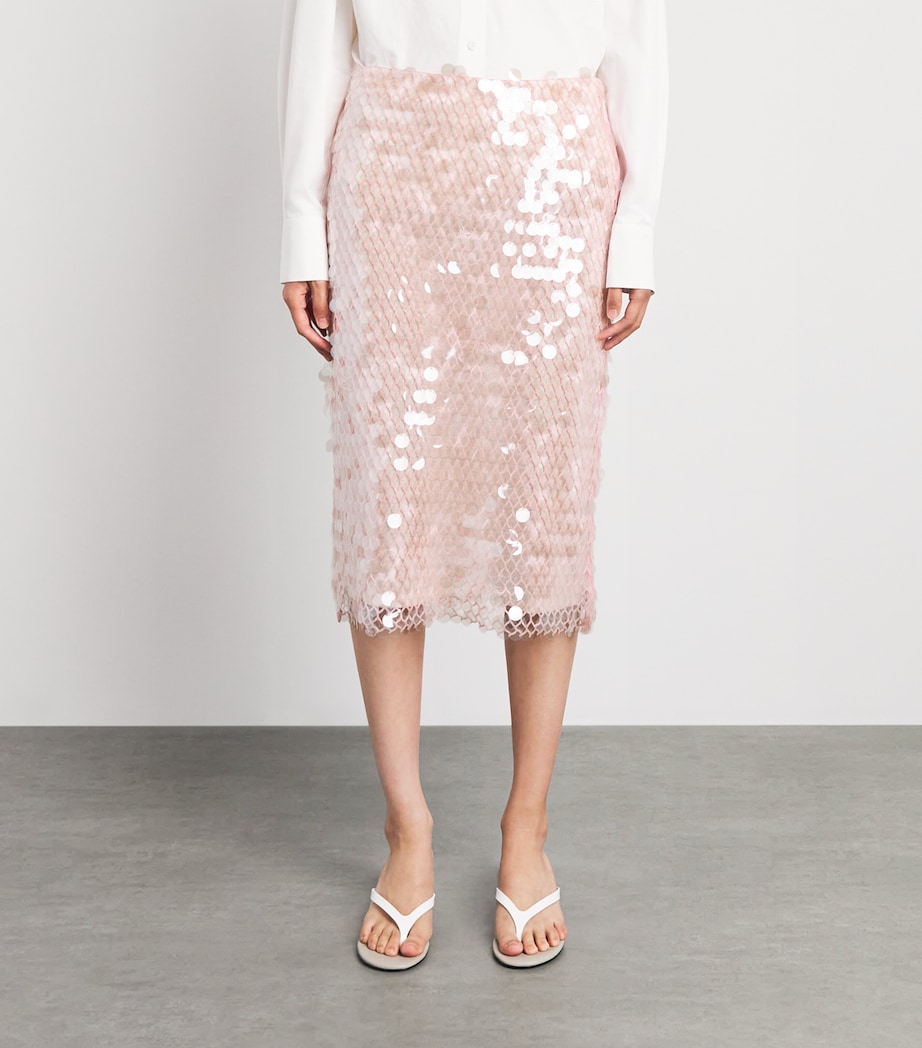 Tory Burch Womens Sequin Mesh Midi Skirt Snw Wht/lght Pik Image 4