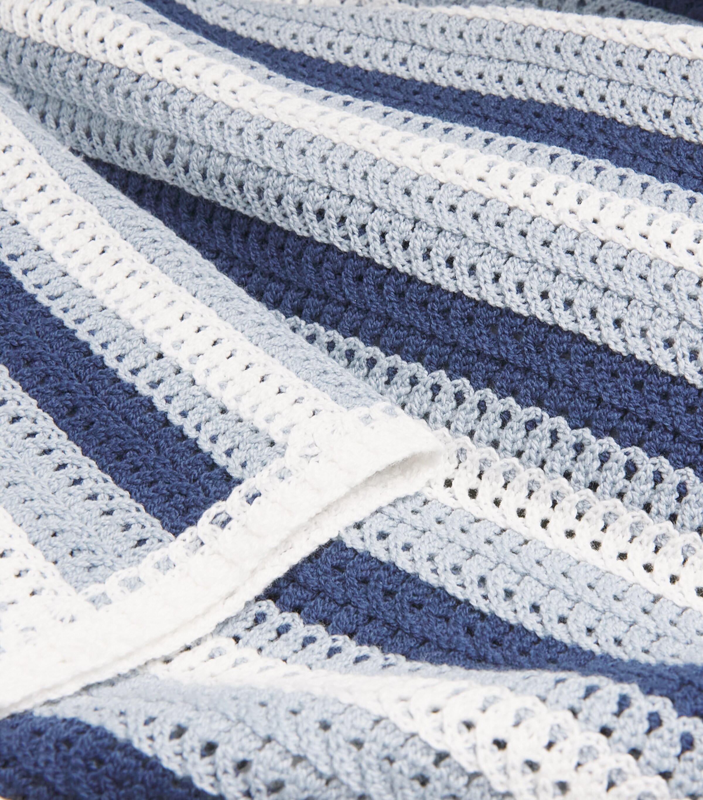 Wax London Mens Crochet Stripe Shirt Blue / Ecru Image 5