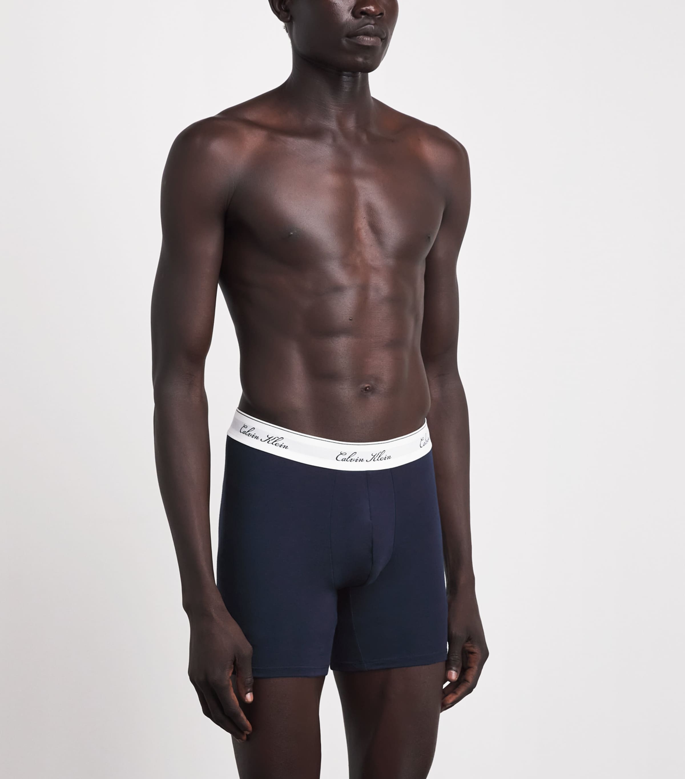 Calvin Klein Mens Stretch-Cotton Icon Boxer Briefs (Pack of 3) Black/grey Heat Image 2