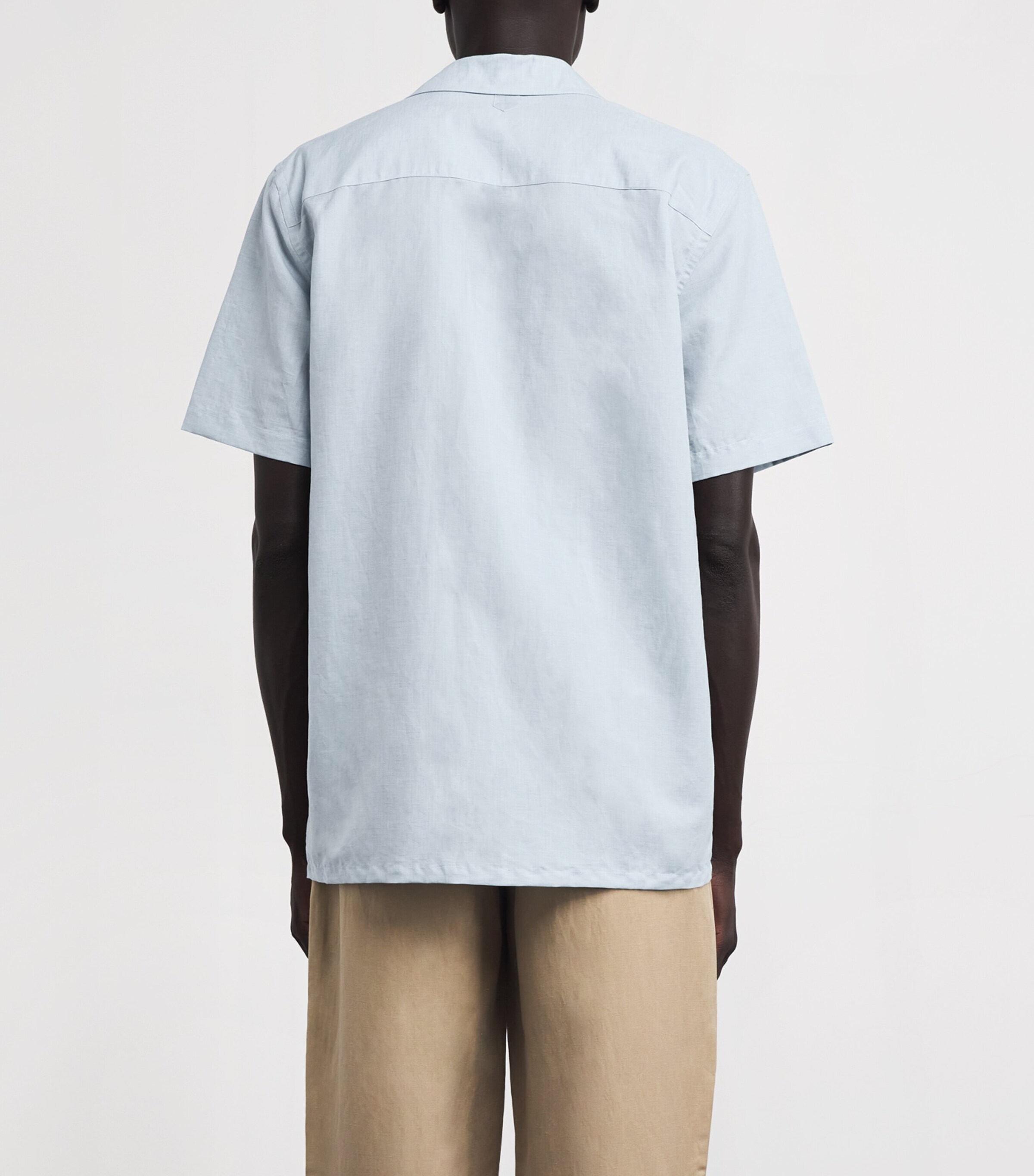 Canali Mens Linen-Cotton Embroidered Shirt Light Blue Image 4