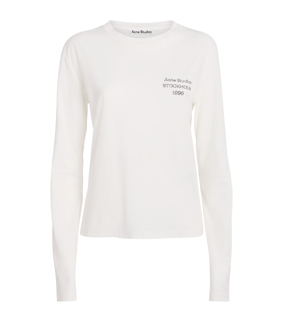 Acne Studios Womens Distressed Logo Long-Sleeve T-Shirt Off White Image 1