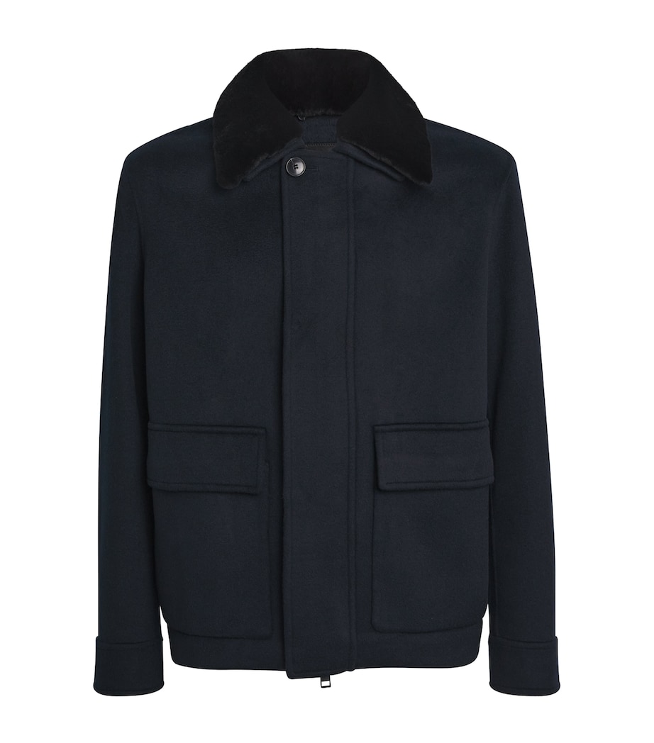 Wool-Cashmere Mink-Trim Jacket A7033 NAVY Image 1