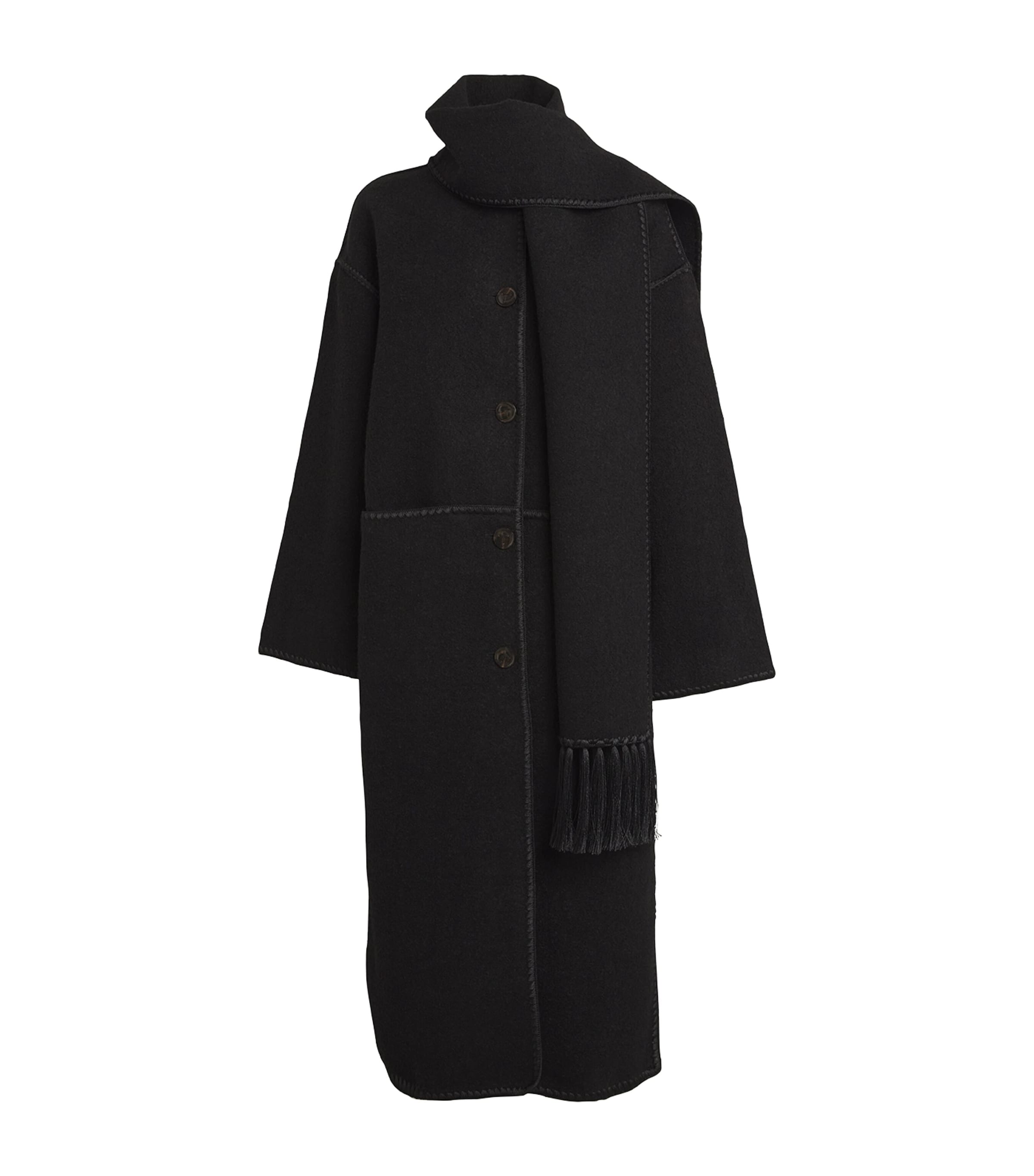 Shop Totême Wool-blend Scarf Coat In Black