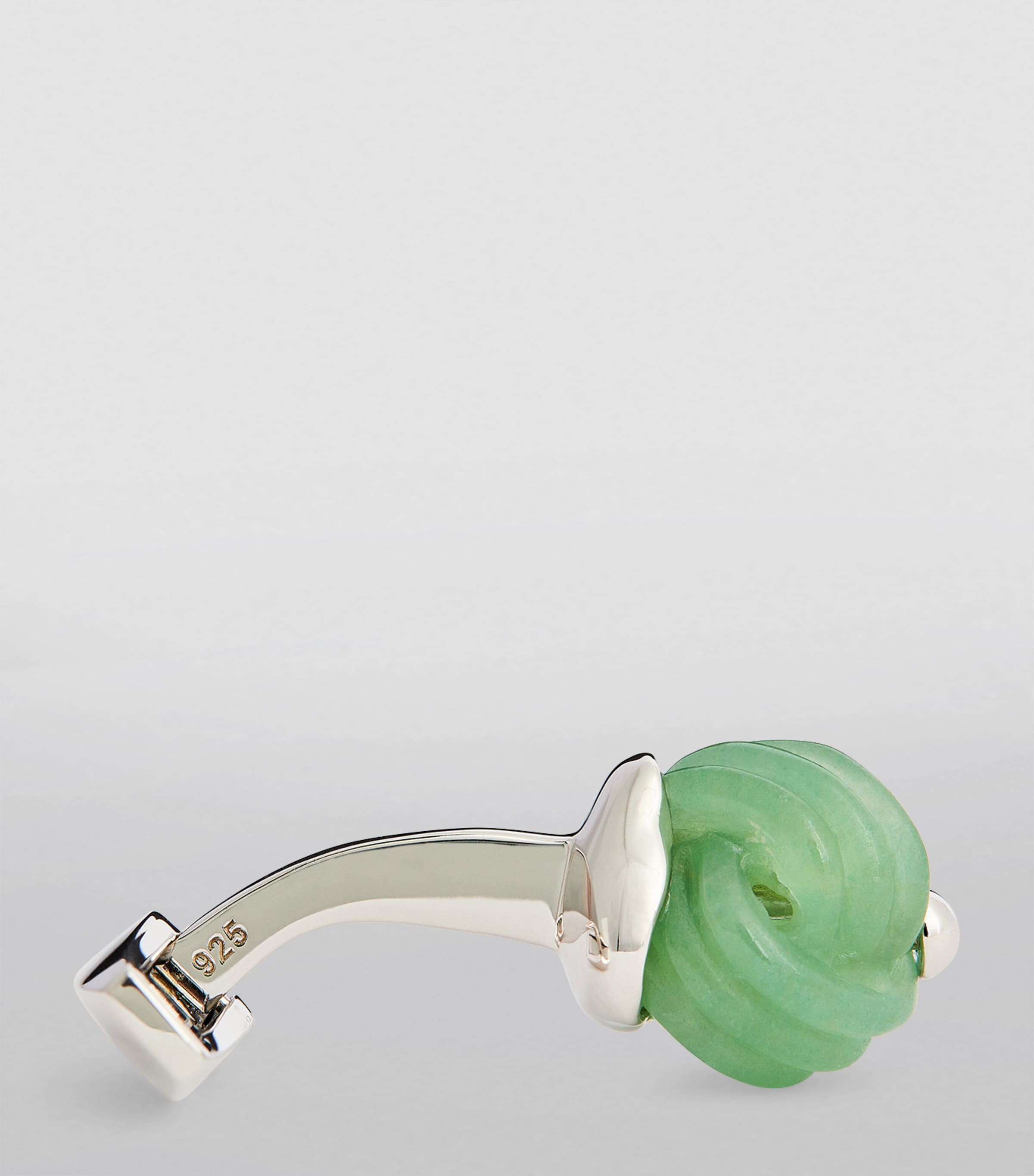 Tateossian Rhodium-Plated Aventurine Knot Cufflinks Silver/ Green Image 3