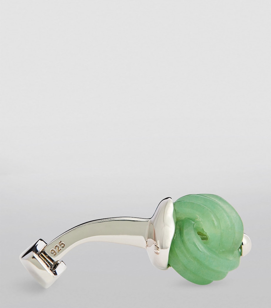 Rhodium-Plated Aventurine Knot Cufflinks SILVER/ GREEN Image 3