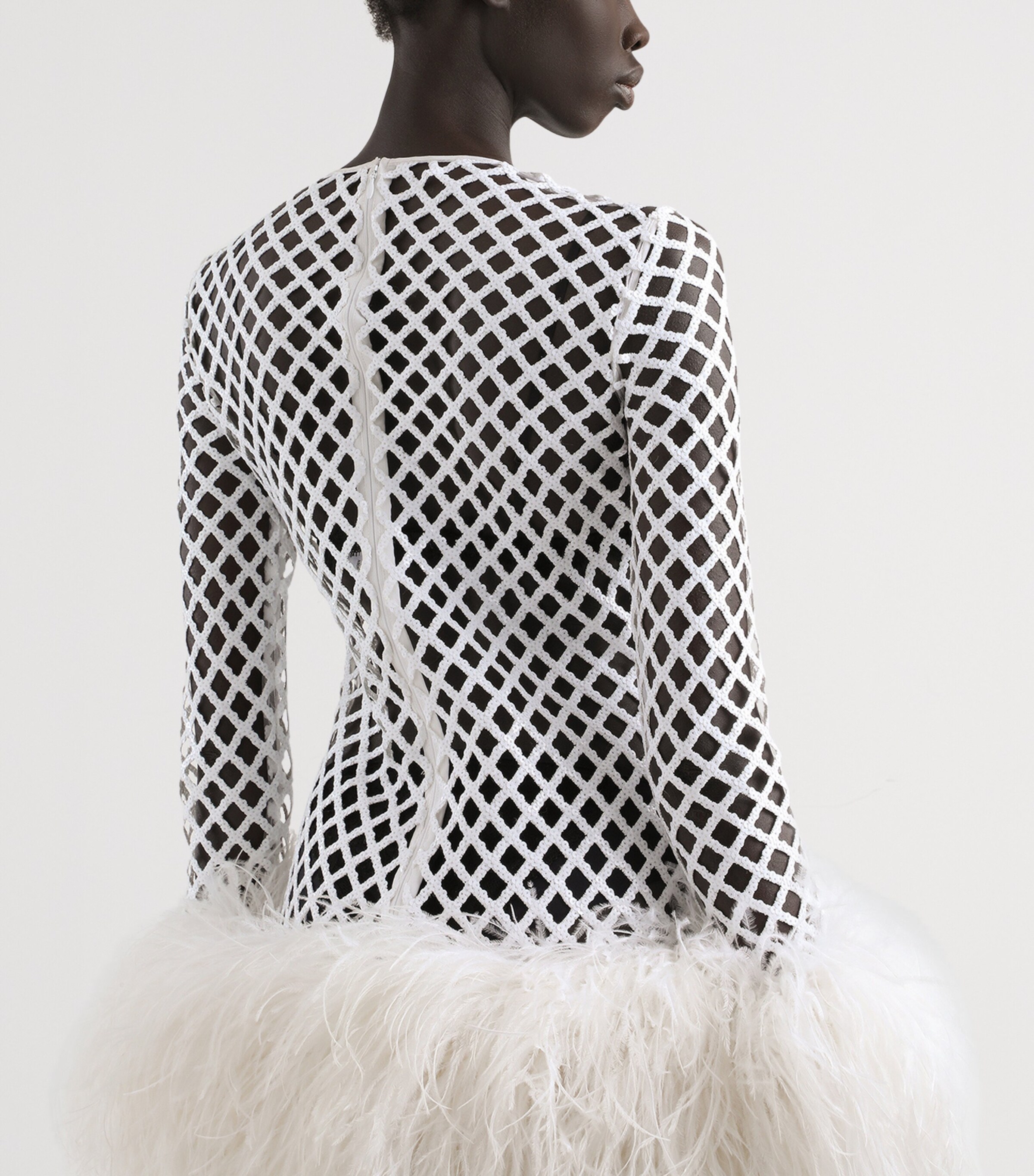 Sequinned Mesh Feather-Trim Mini Dress W0800-OPTICAL WHITE Image 3