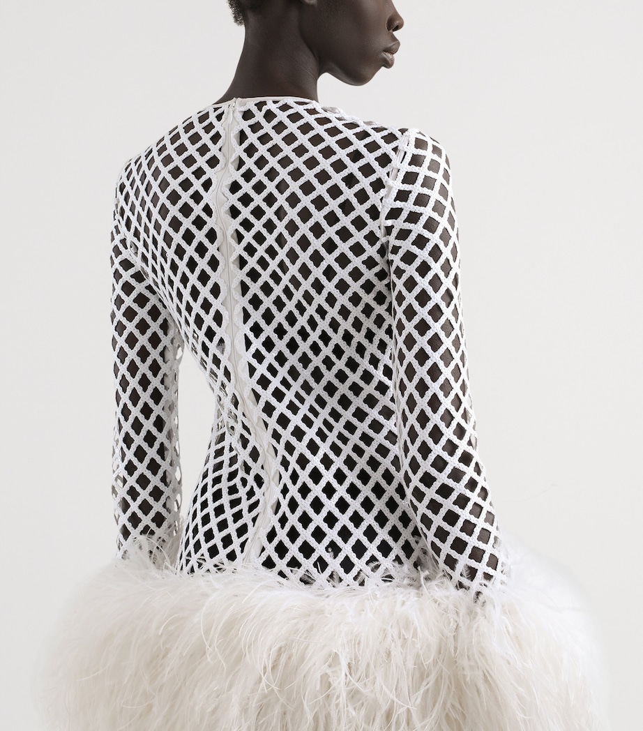 Sequinned Mesh Feather-Trim Mini Dress W0800-OPTICAL WHITE Image 3