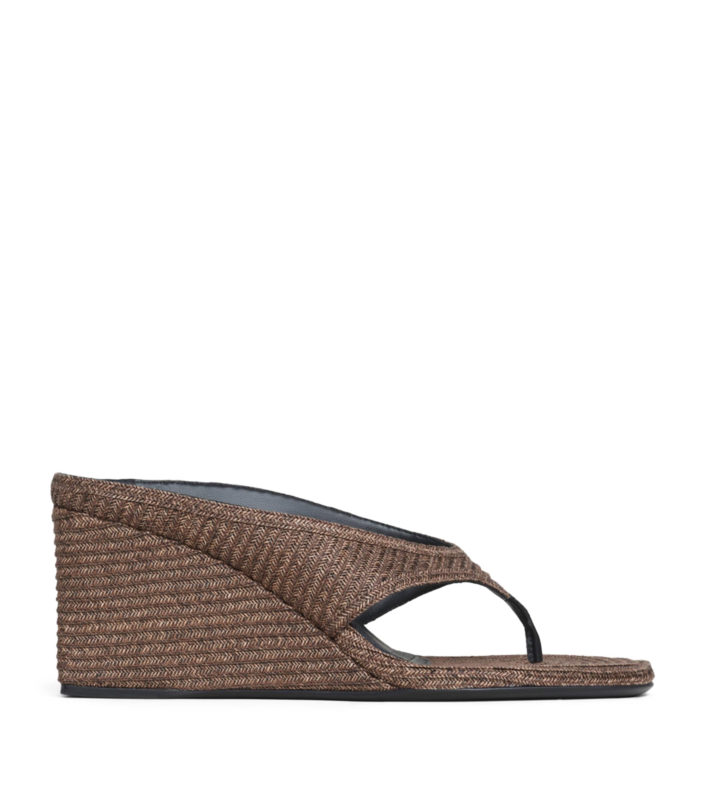 Alaïa Straw Woven Cube Wedge Sandals 75 Brown Image 1