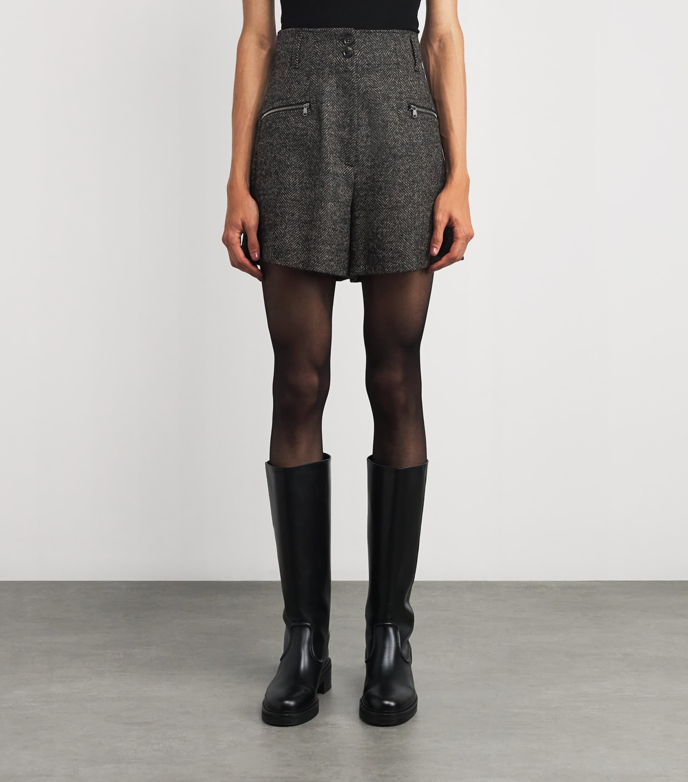 Wool-Blend Herringbone Shorts BROWN Image 3