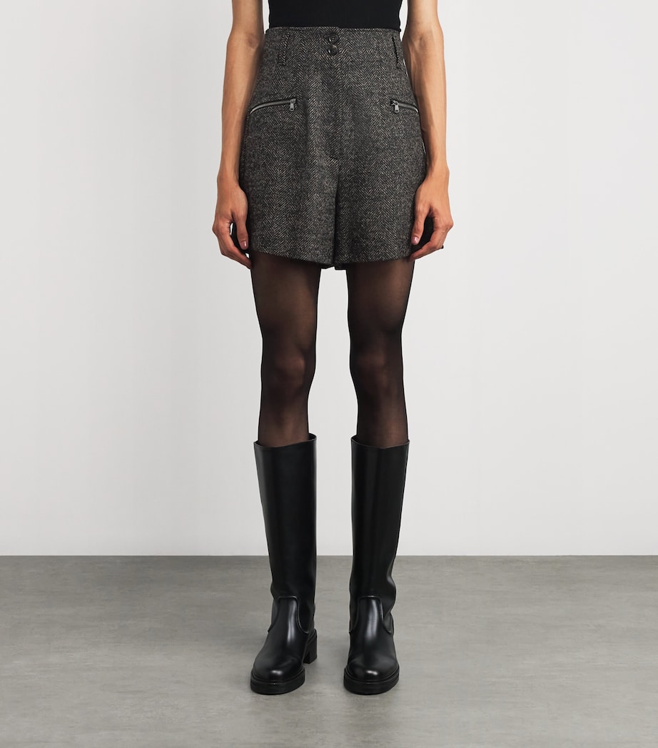 Wool-Blend Herringbone Shorts BROWN Image 3