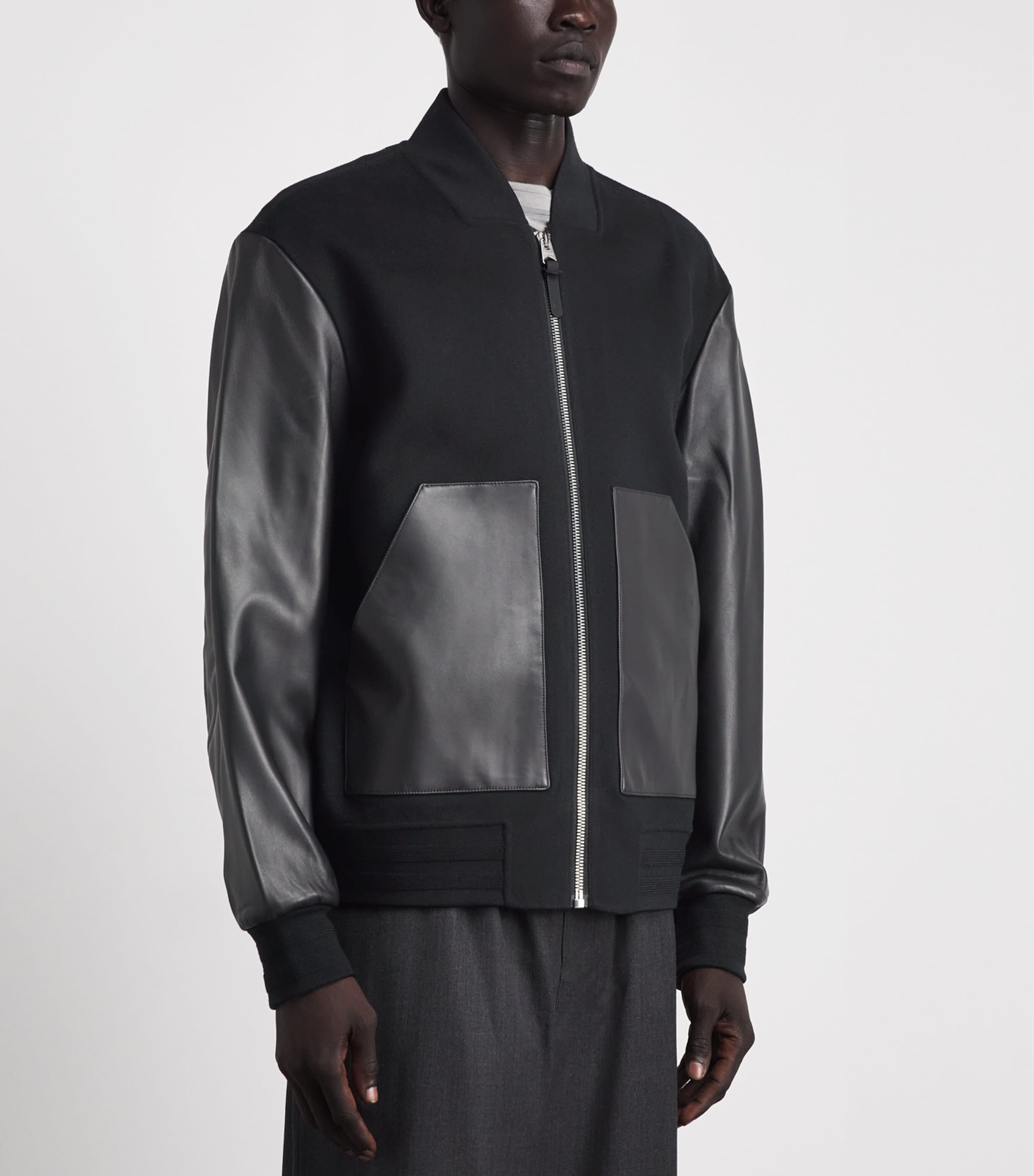Mackage Mens Wool Leather-Trim Emilio Bomber Jacket Black Image 4