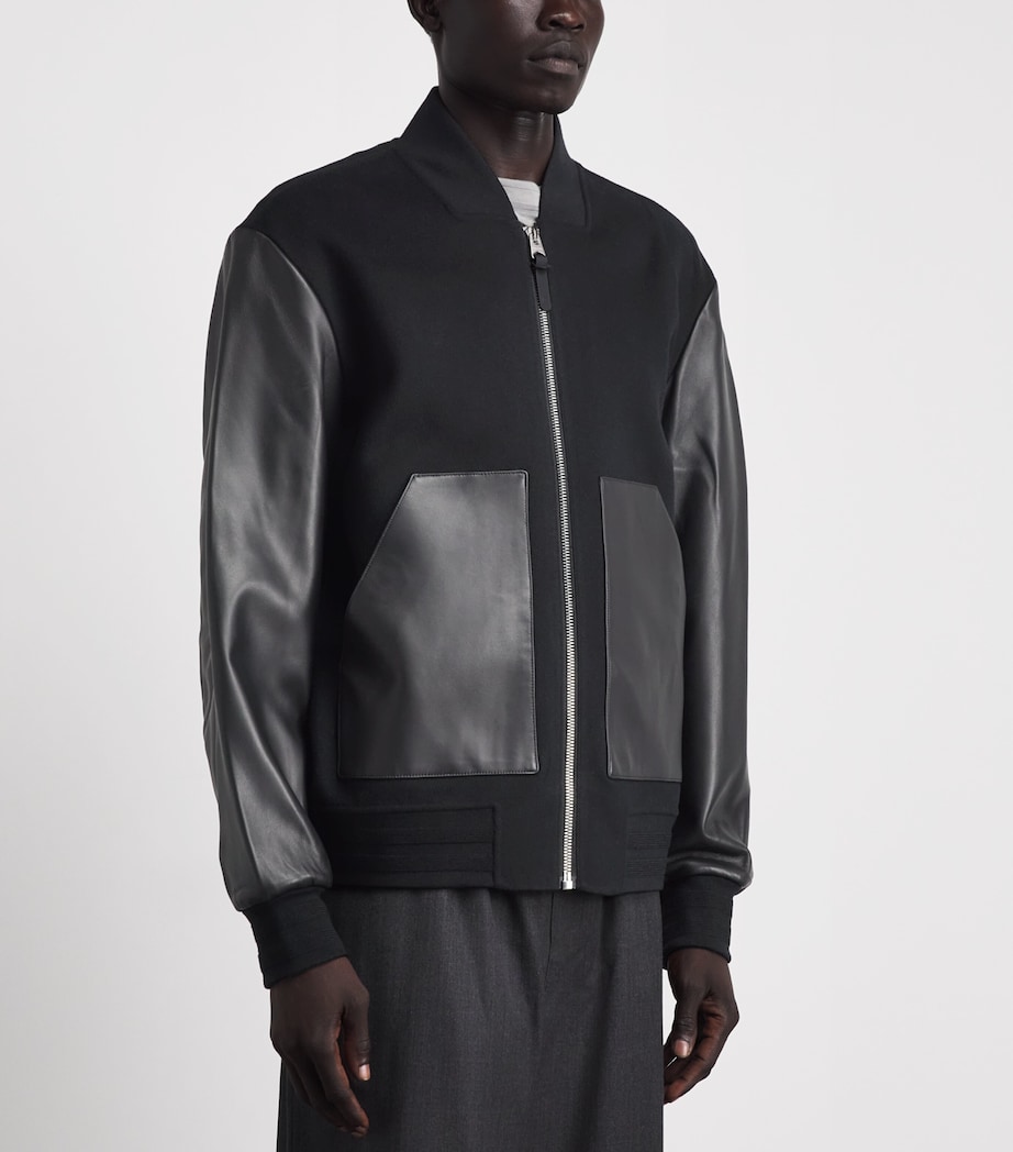 Mackage Mens Wool Leather-Trim Emilio Bomber Jacket Black Image 4