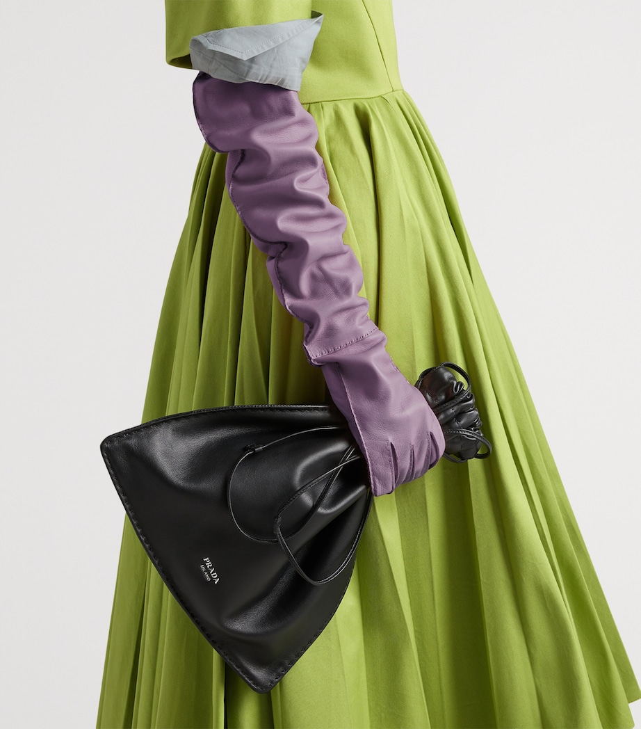 Prada Leather Drawstring Wish Pouch Black Image 4