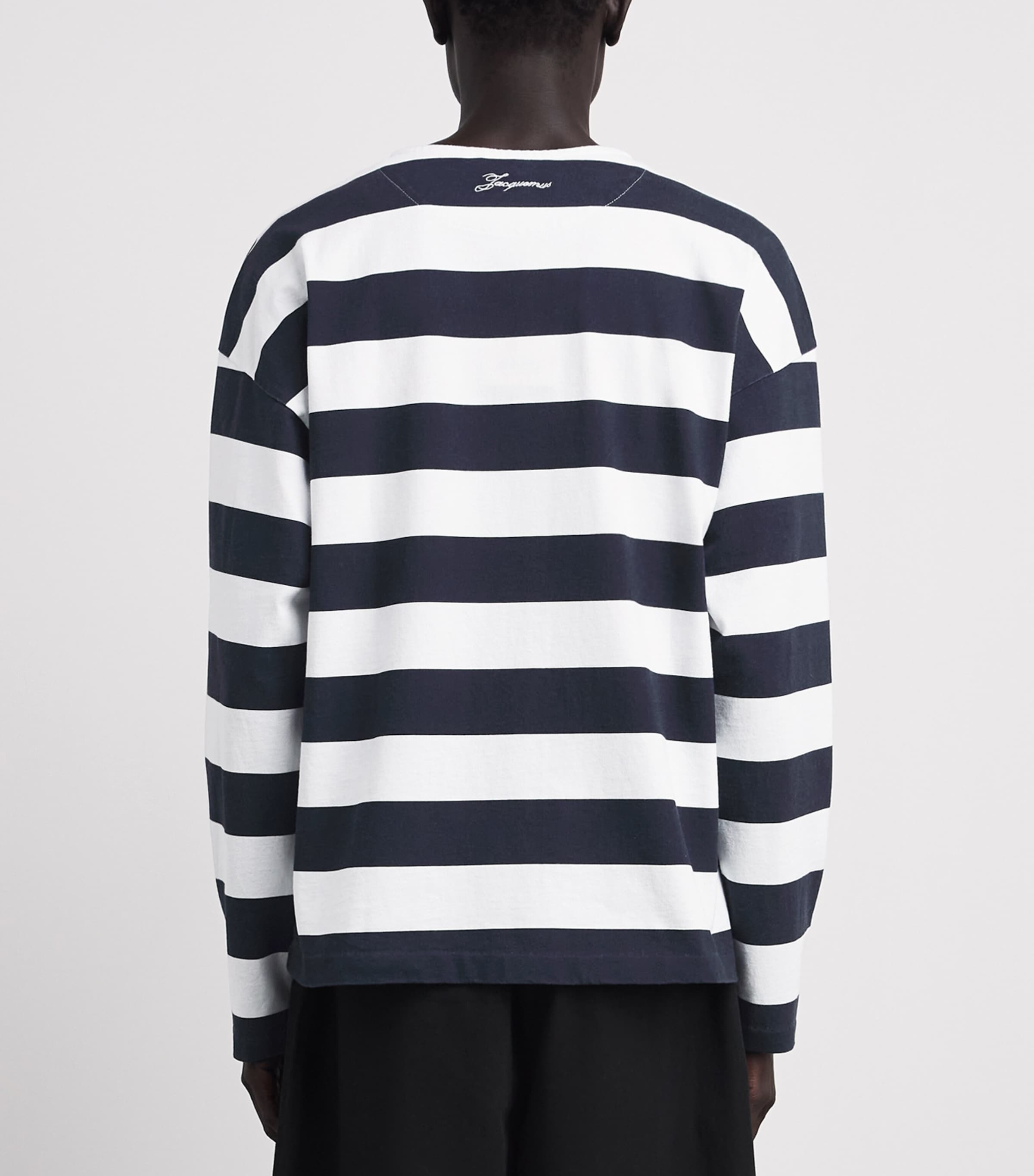 Jacquemus Mens Cotton Sailor Henley T-Shirt Prnt Vrt Strp Wb Image 5
