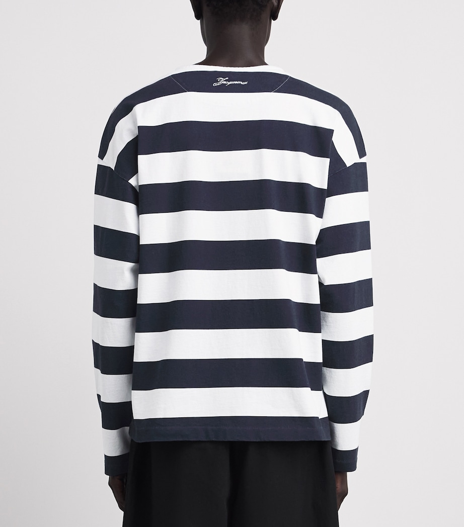 Jacquemus Mens Cotton Sailor Henley T-Shirt Prnt Vrt Strp Wb Image 5