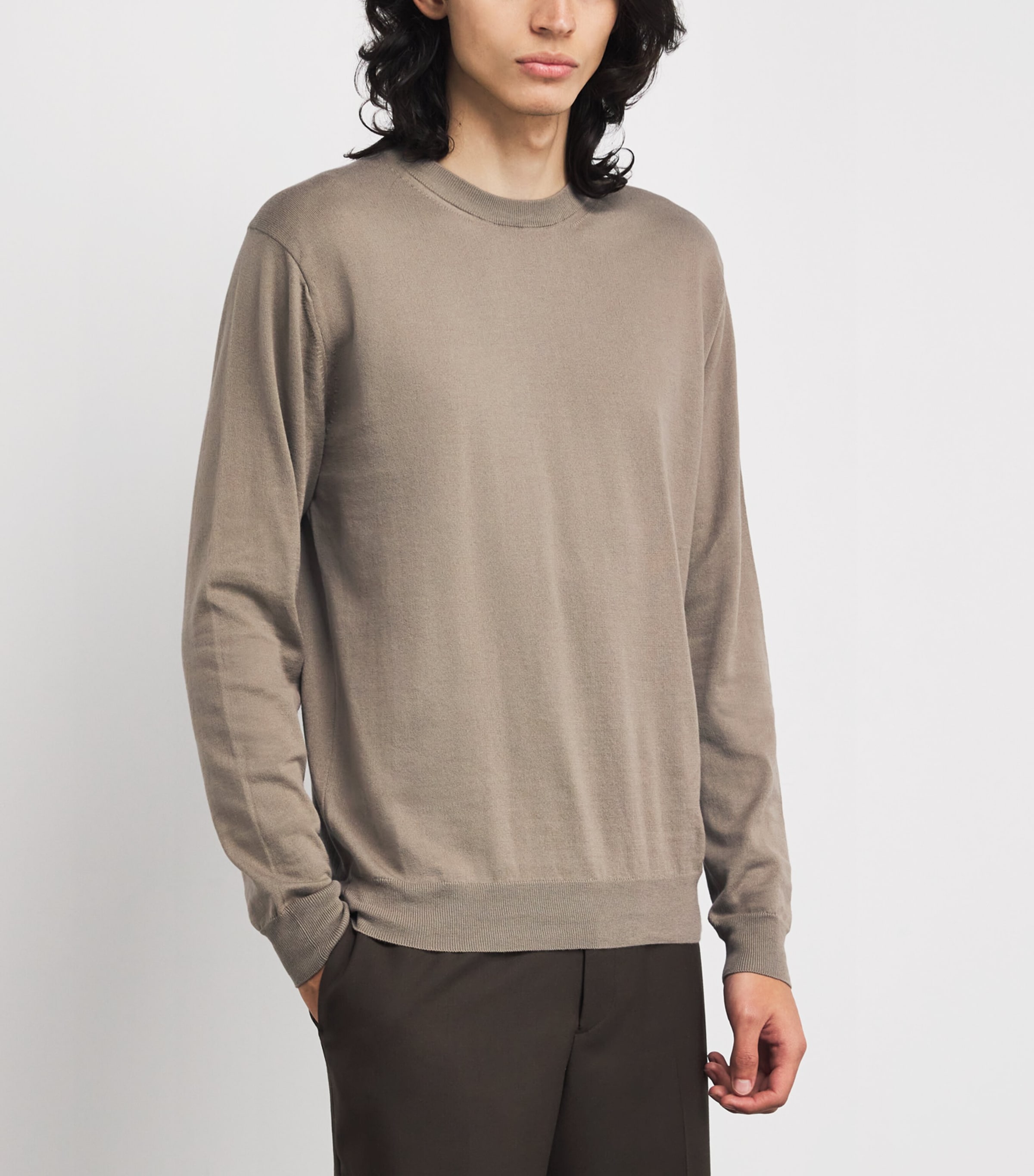 Cotton Lightweight Crew-Neck Sweater WHDC DARK STONE Image 3