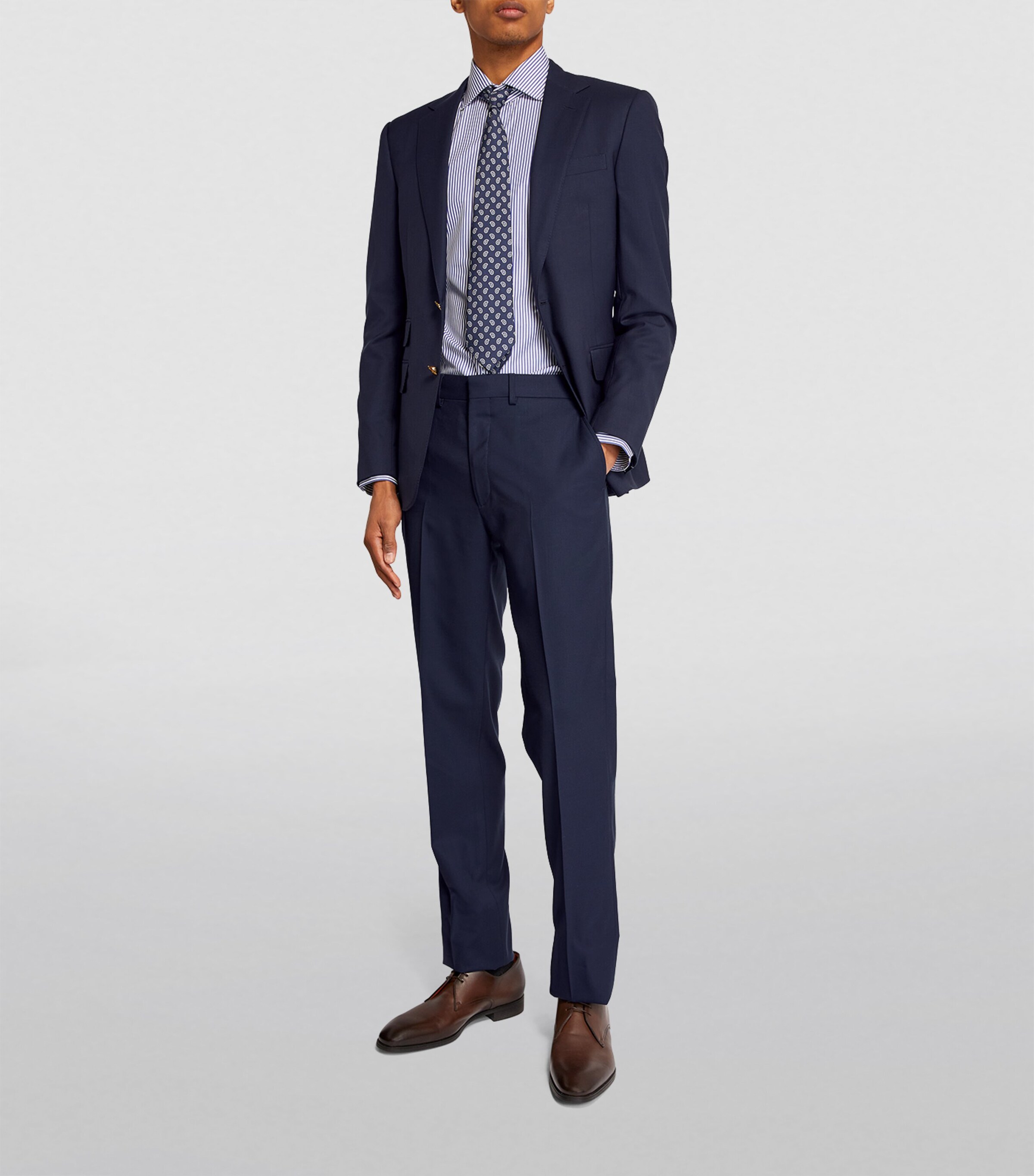 Ralph Lauren Purple Label Mens Wool Serge Straight Trousers Navy Image 8