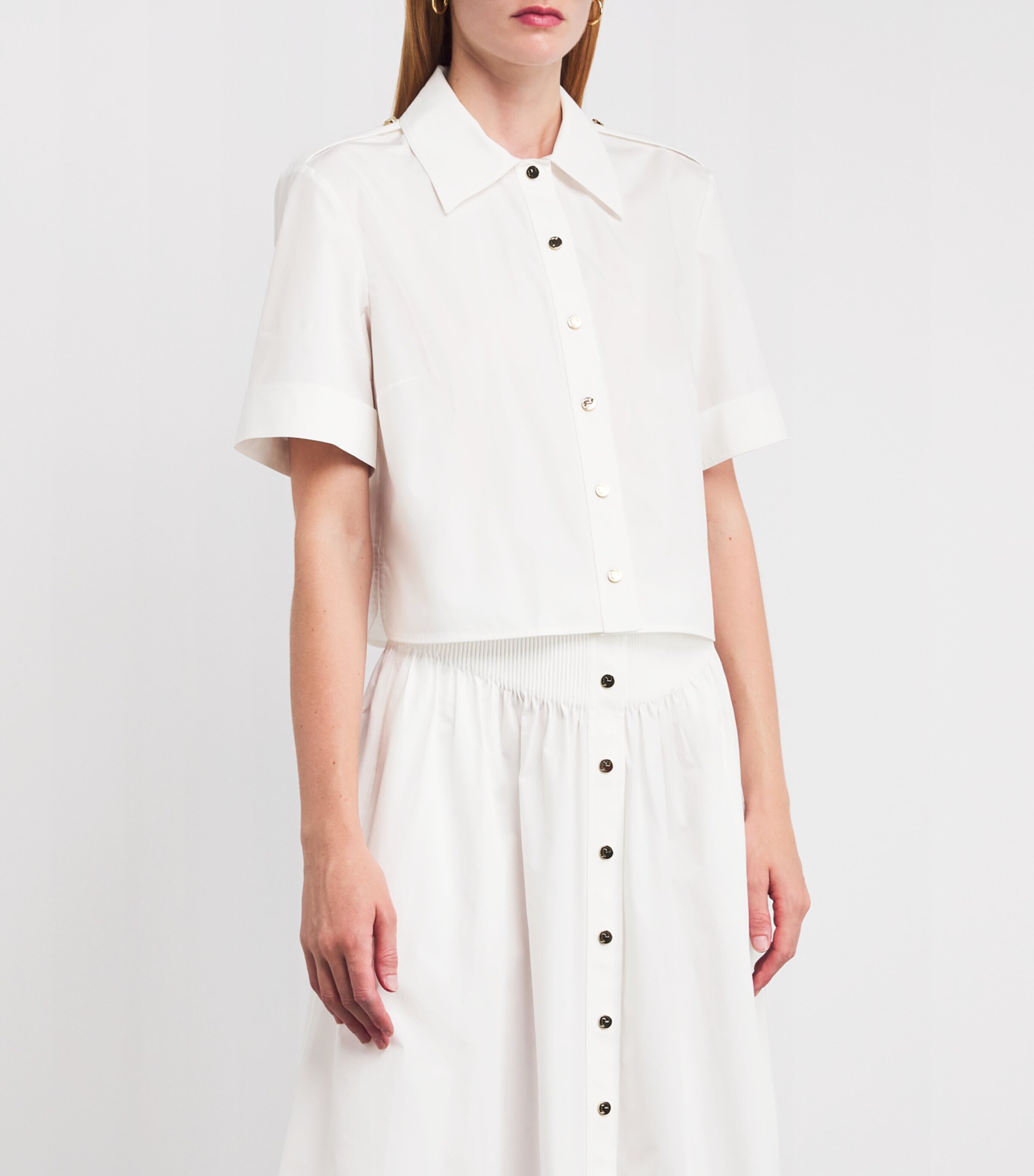 Tory Burch Womens Cotton Stretch Poplin Metal-Button Shirt White Image 3