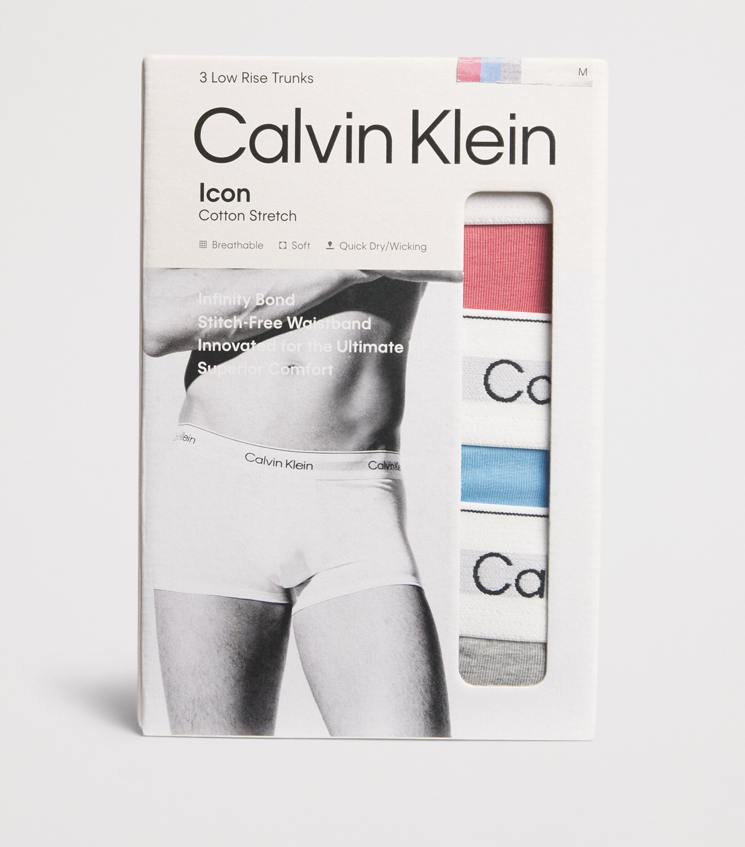 Calvin Klein Mens Cotton Stretch Icon Trunks (Pack of 3) Tkm Pink/blue/grey Image 4