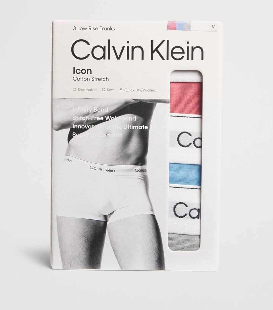 Calvin Klein Mens Cotton Stretch Icon Trunks (Pack of 3) Tkm Pink/blue/grey Image 4