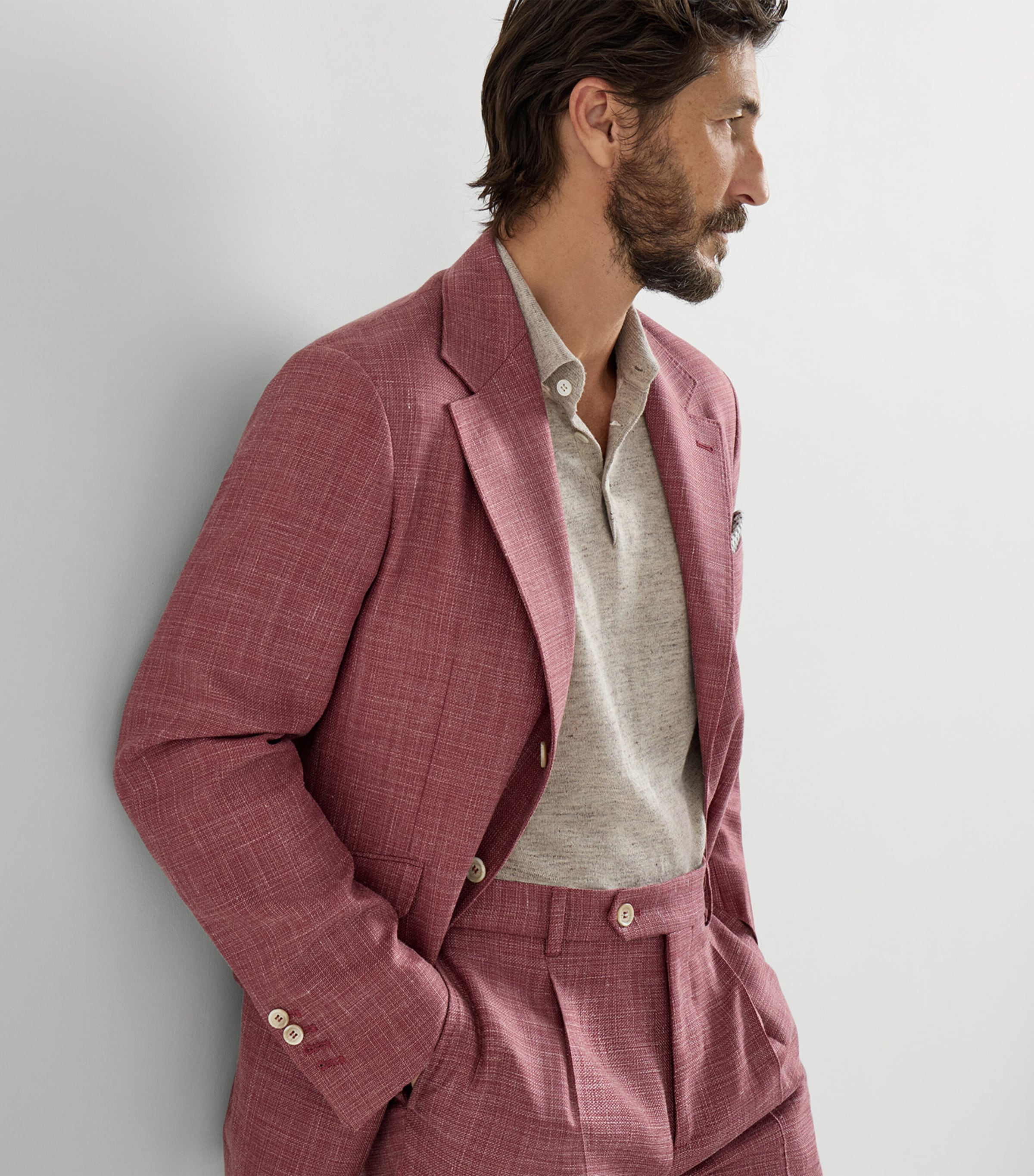 Brunello Cucinelli Mens Wool-Silk-Linen Deconstructed Blazer Image 4