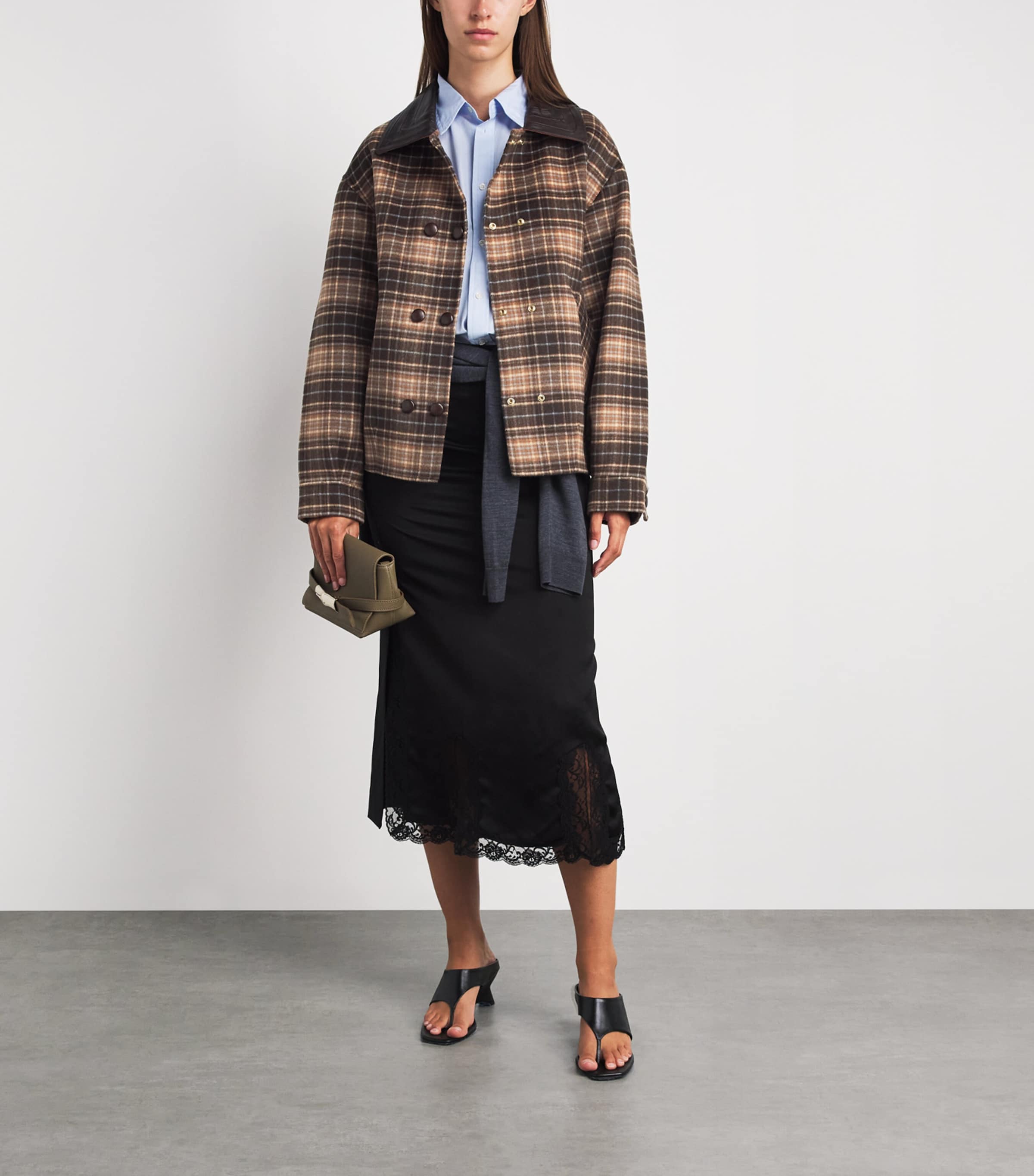Sandro Paris Womens Wool-Blend Oversized Check Coat Brown Image 2
