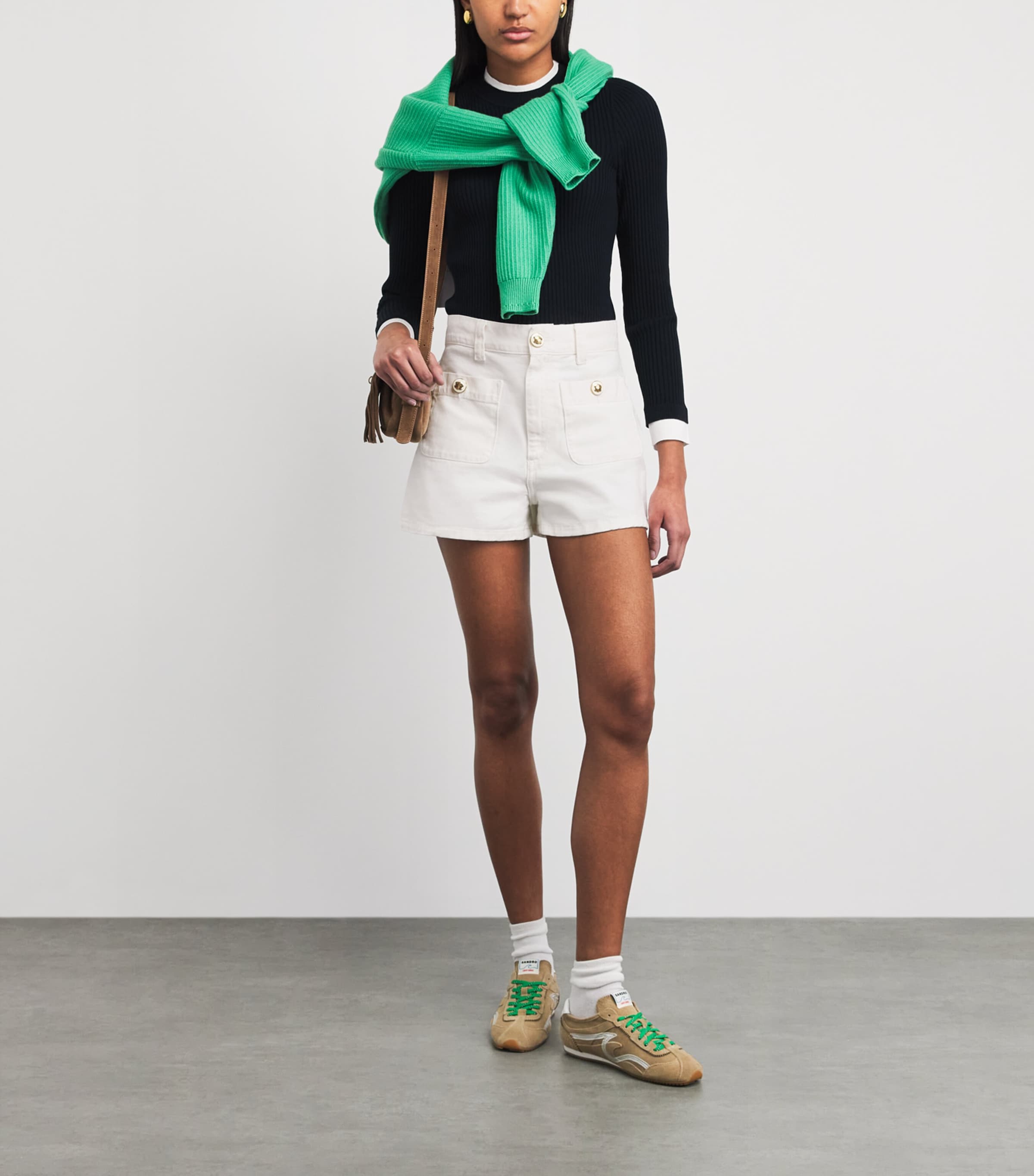 Sandro Paris Womens Denim High-Waist Shorts White Image 2